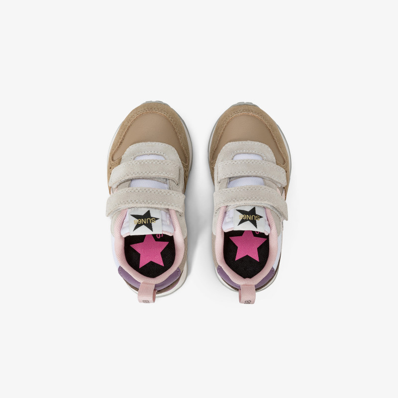 Girls’ Stargirl Multicolour nylon and suede sneaker DARK BEIGE