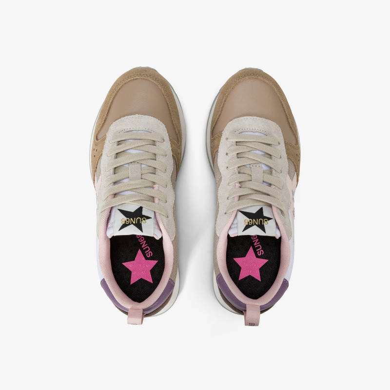 Girls’ Stargirl Multicolour nylon and suede sneaker DARK BEIGE