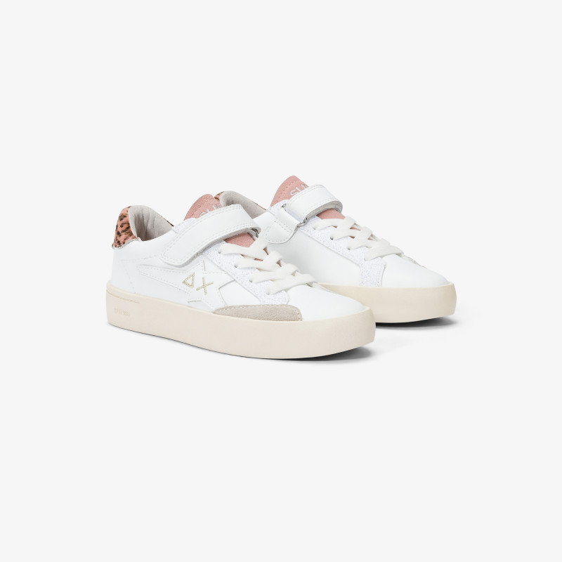 Sneaker Girl's Katy in pelle BIANCO/ROSA