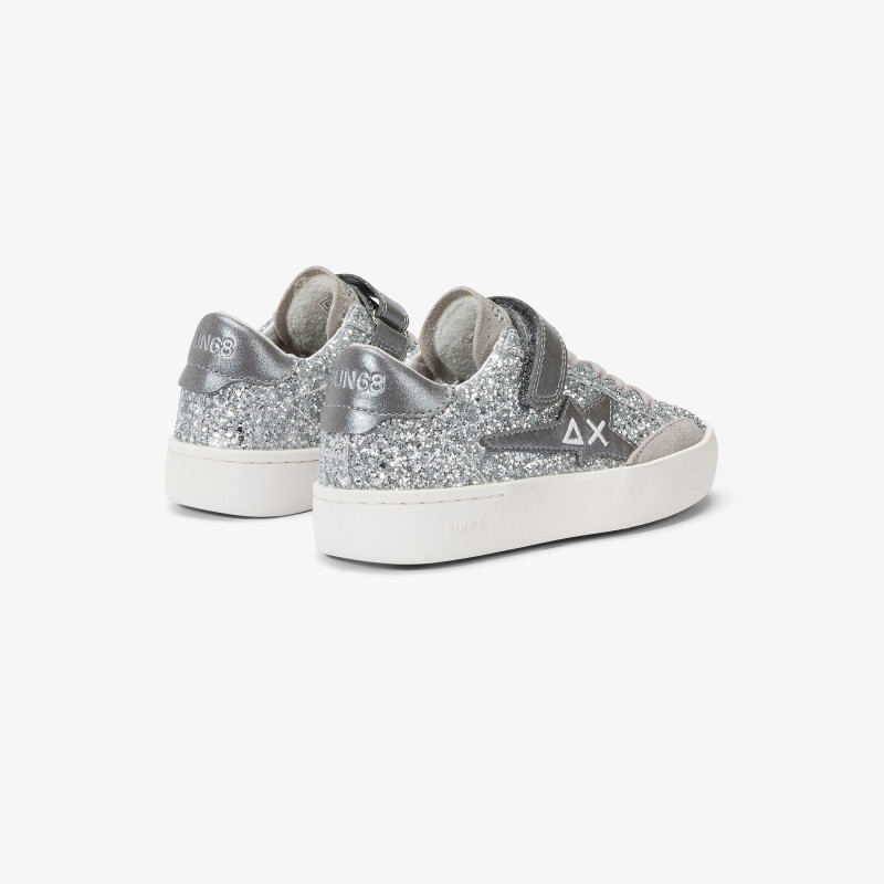 Sneaker Girl's Katy Glitter in pelle e suede ARGENTO