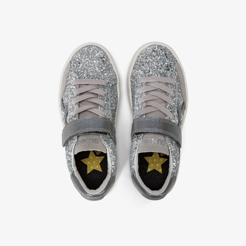 Sneaker Girl's Katy Glitter in pelle e suede ARGENTO