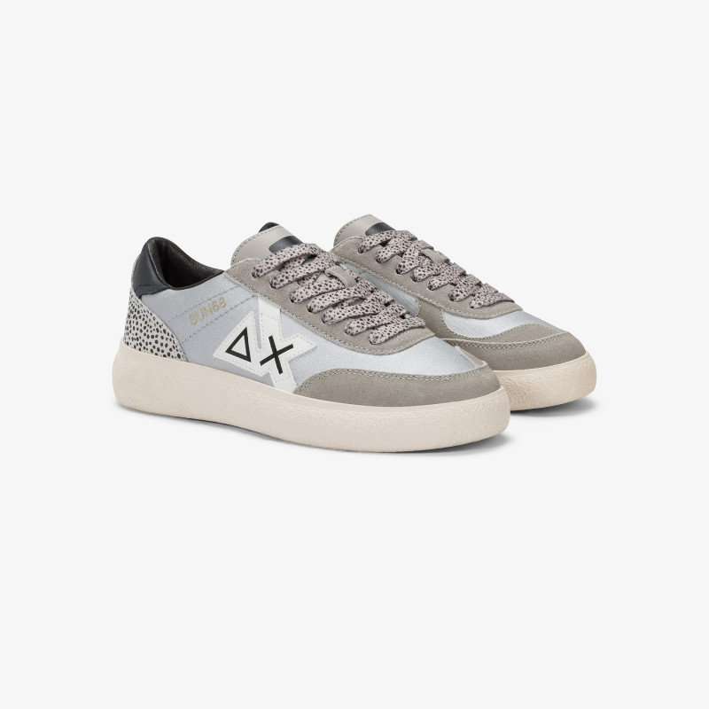 Silver Sally nylon and suede sneaker