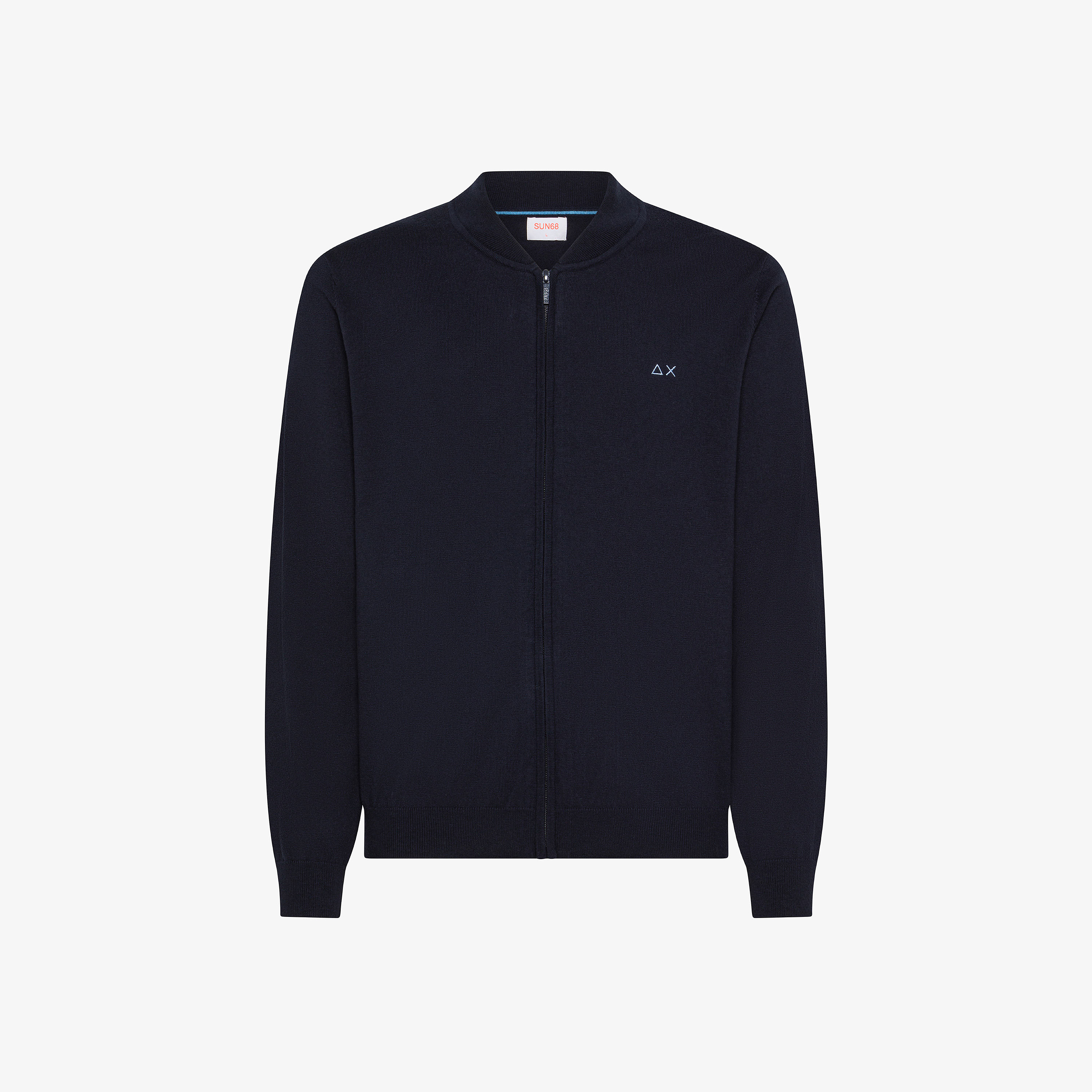 Cardigan in cotone e lana con zip navy blue