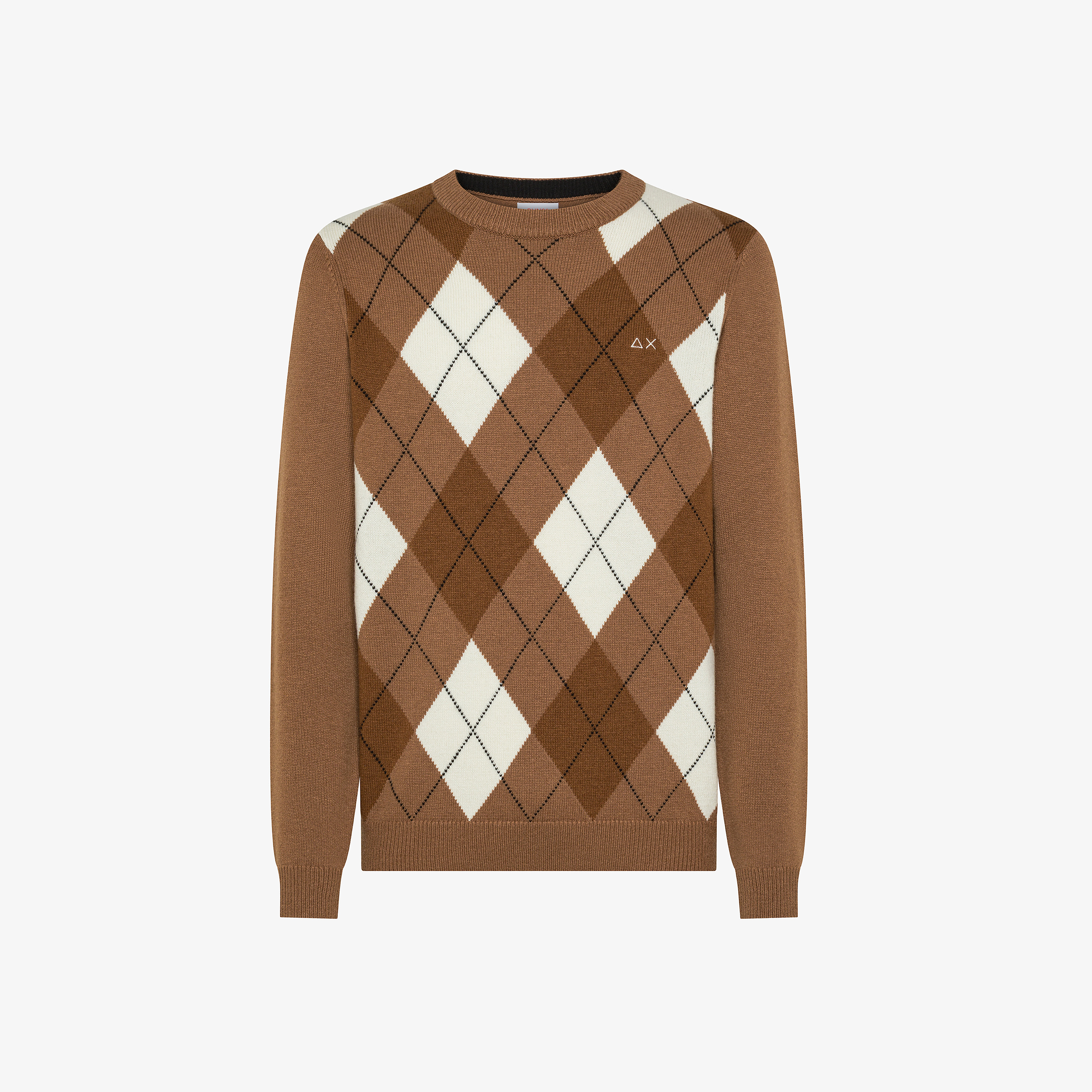 Desert brown/fox wool and cashmere jumper with diamond pattern