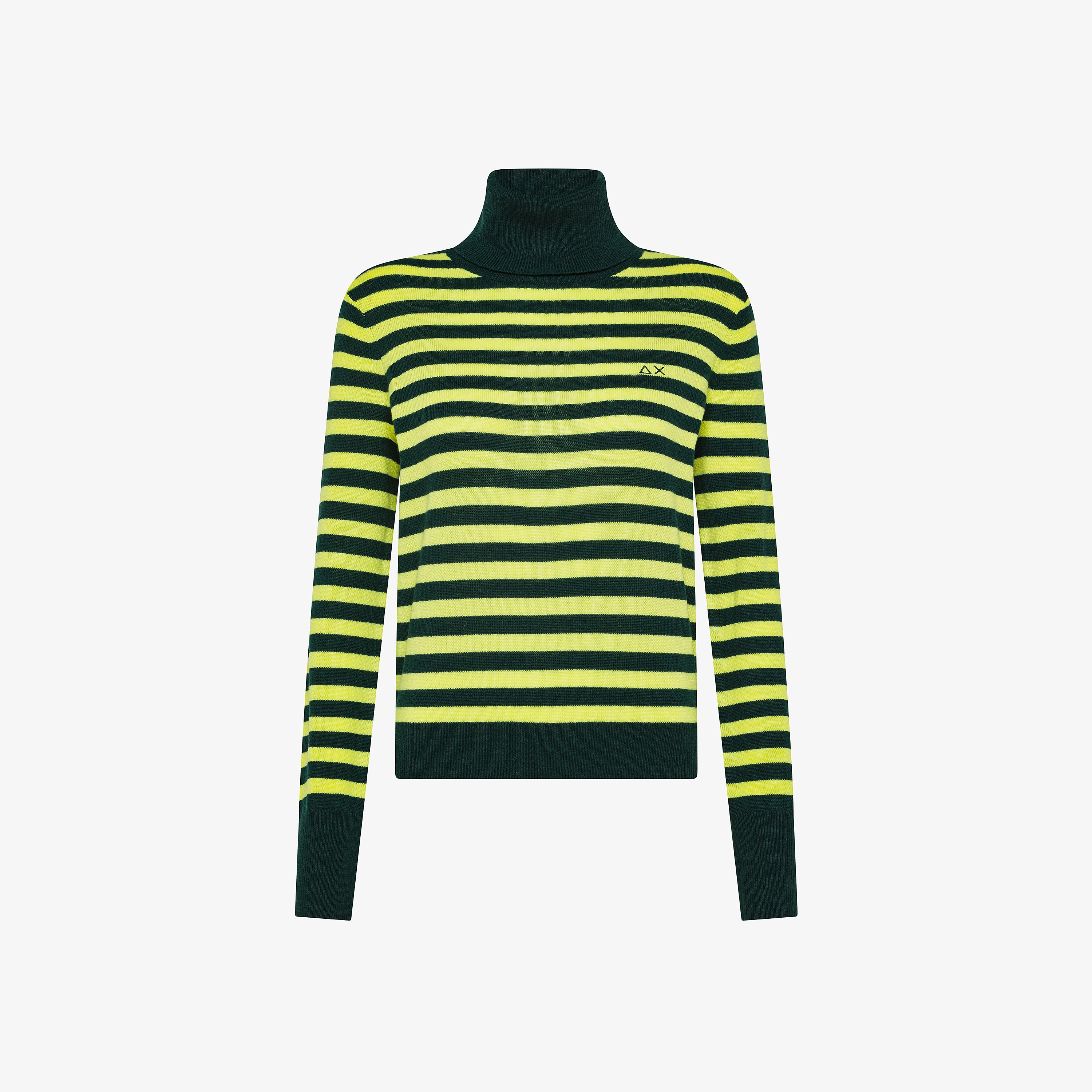 English green/yellow fluo wool and cashmere striped turtleneck jumper
