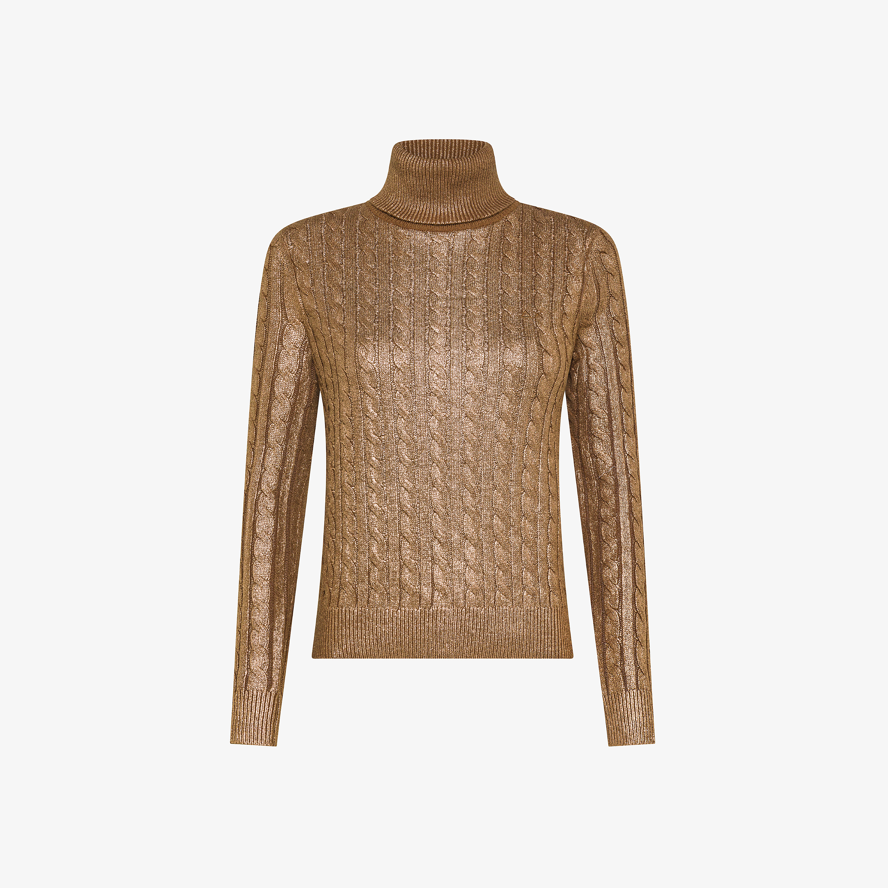 Maglia dolcevita laminata in lana e cashmere marrone deserto