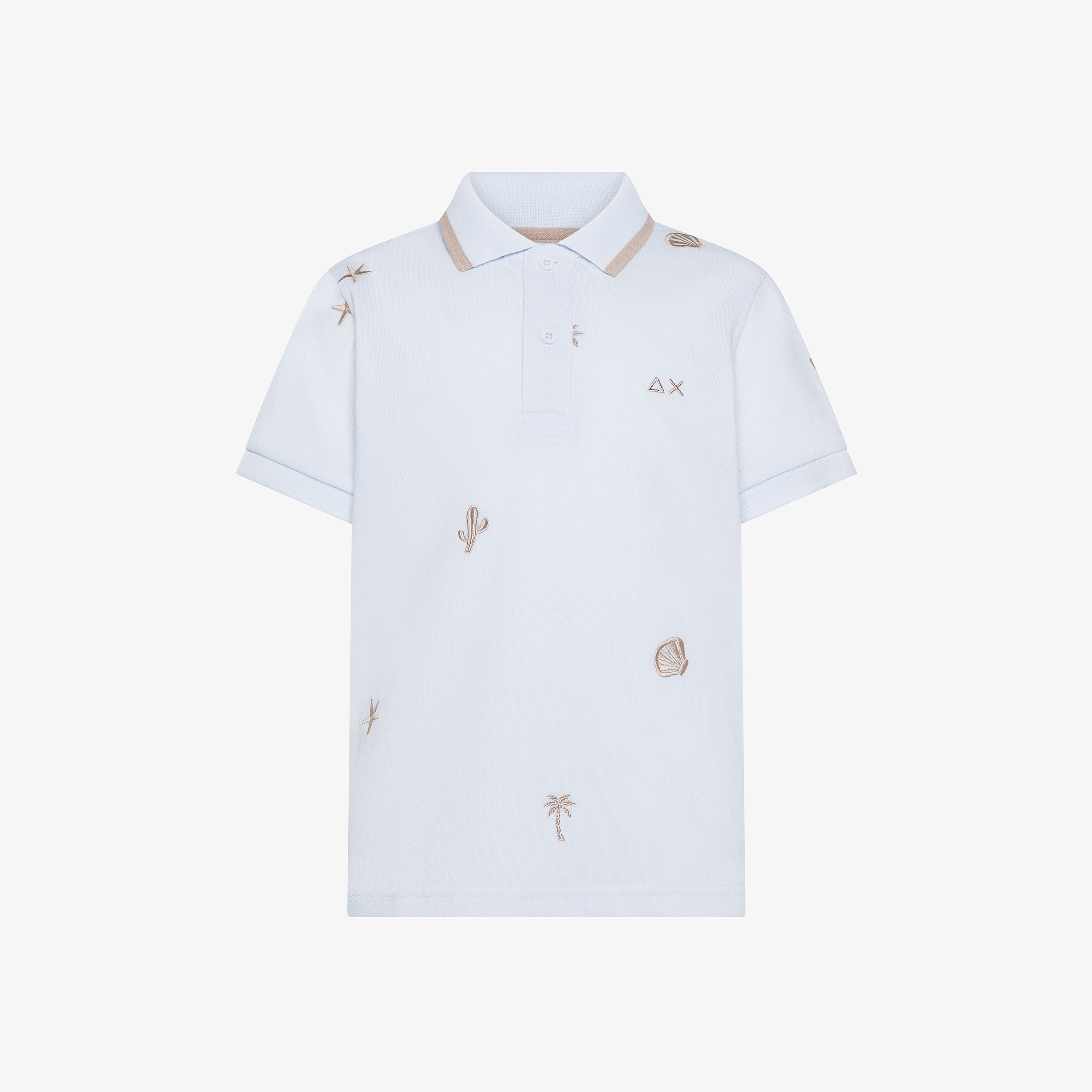 Polo in piquet di cotone con ricami bianco