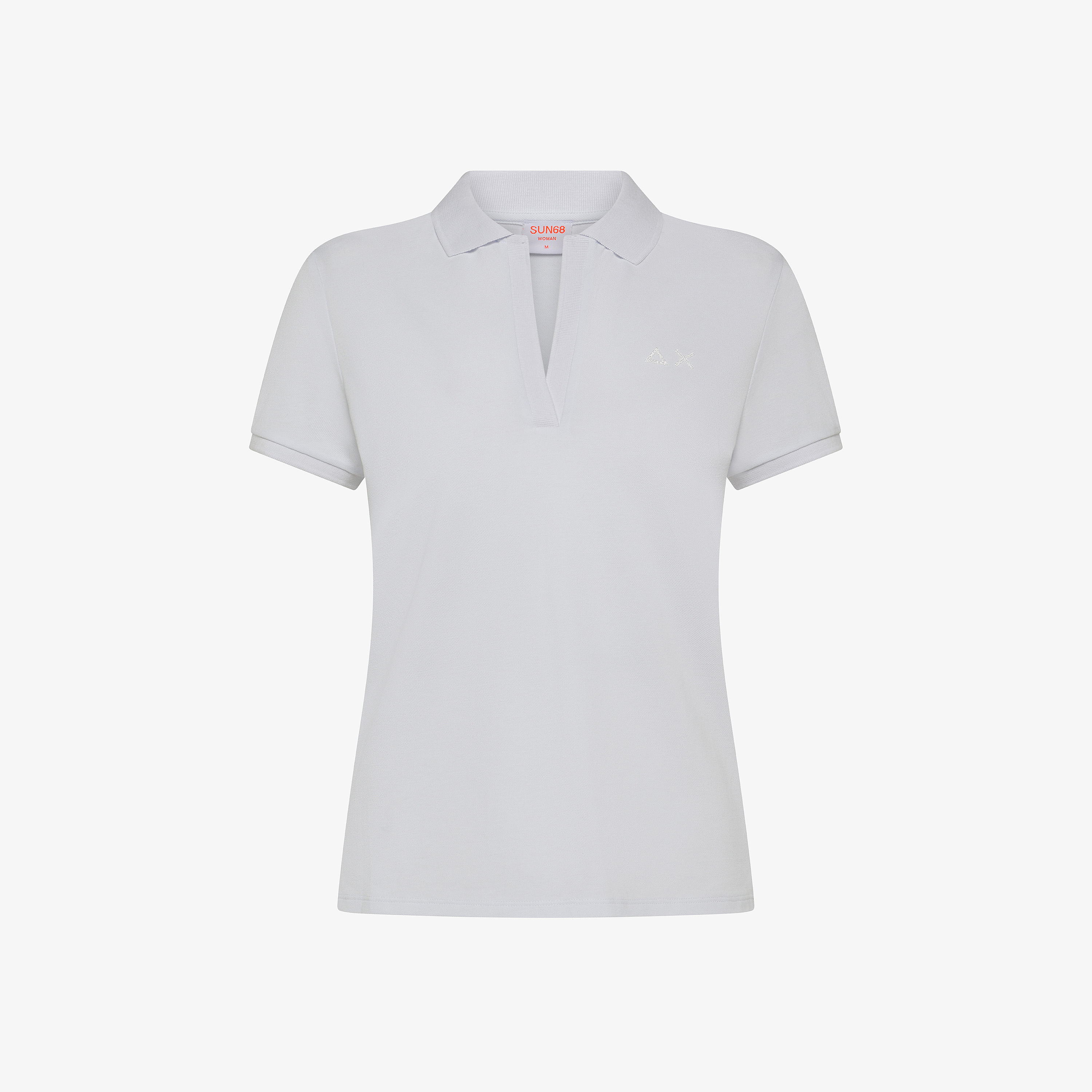 White cotton piqué polo shirt with rhinestone logo
