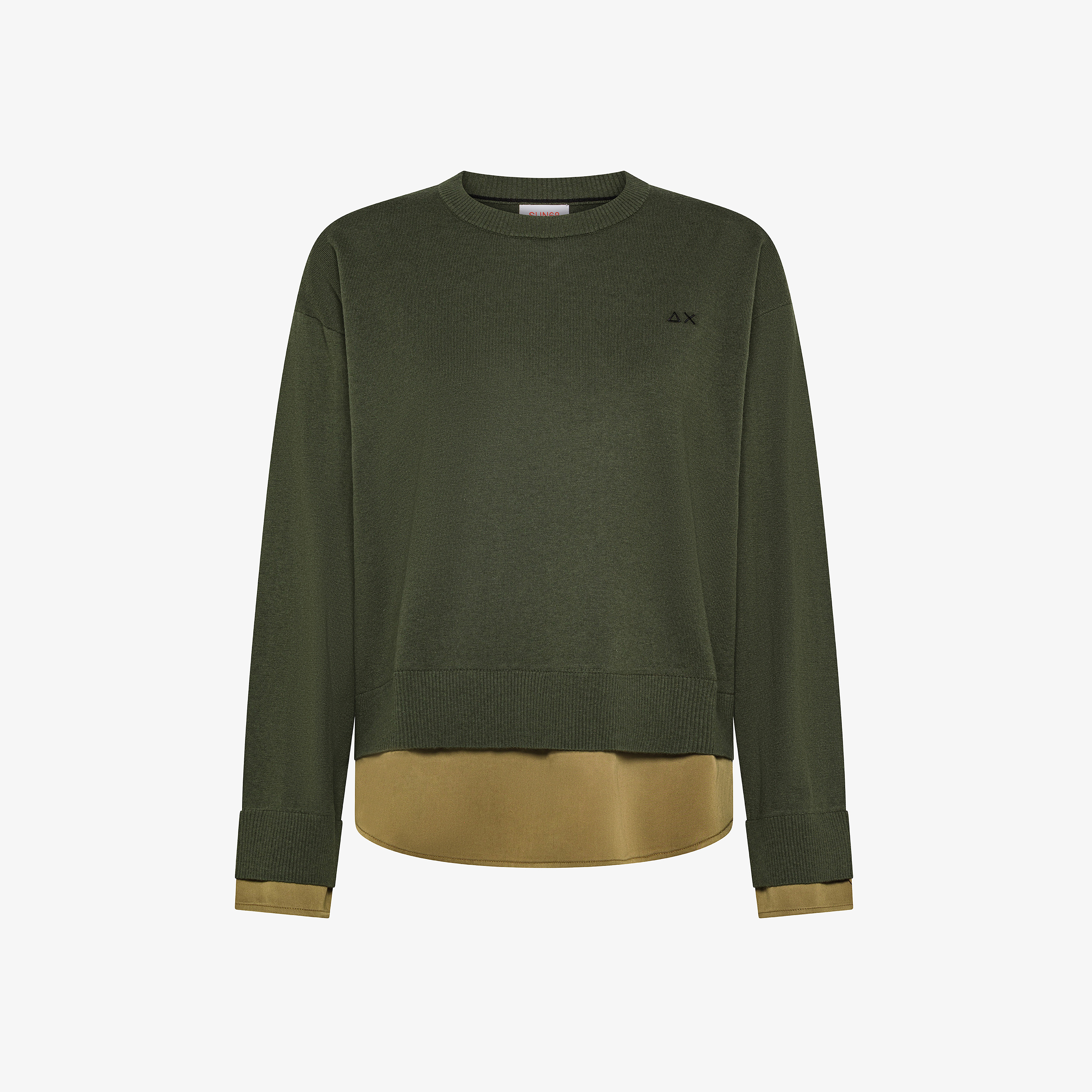 Dark military wool and cotton jumper with detail
