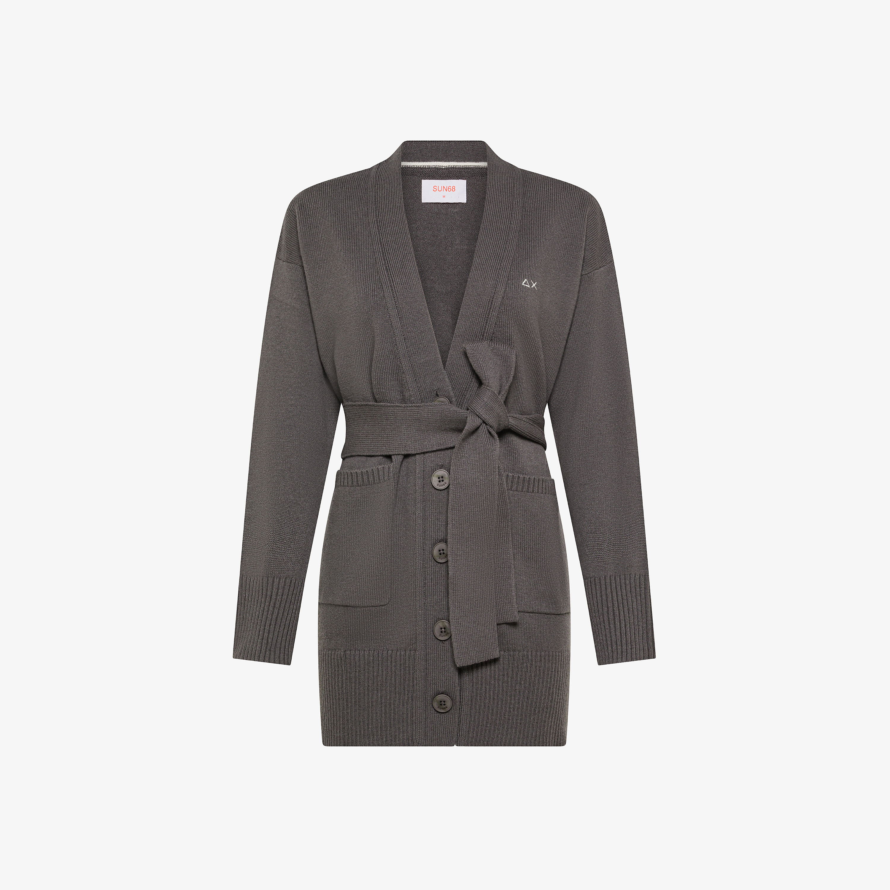Cardigan in lana e cashmere con cintura grigio scuro
