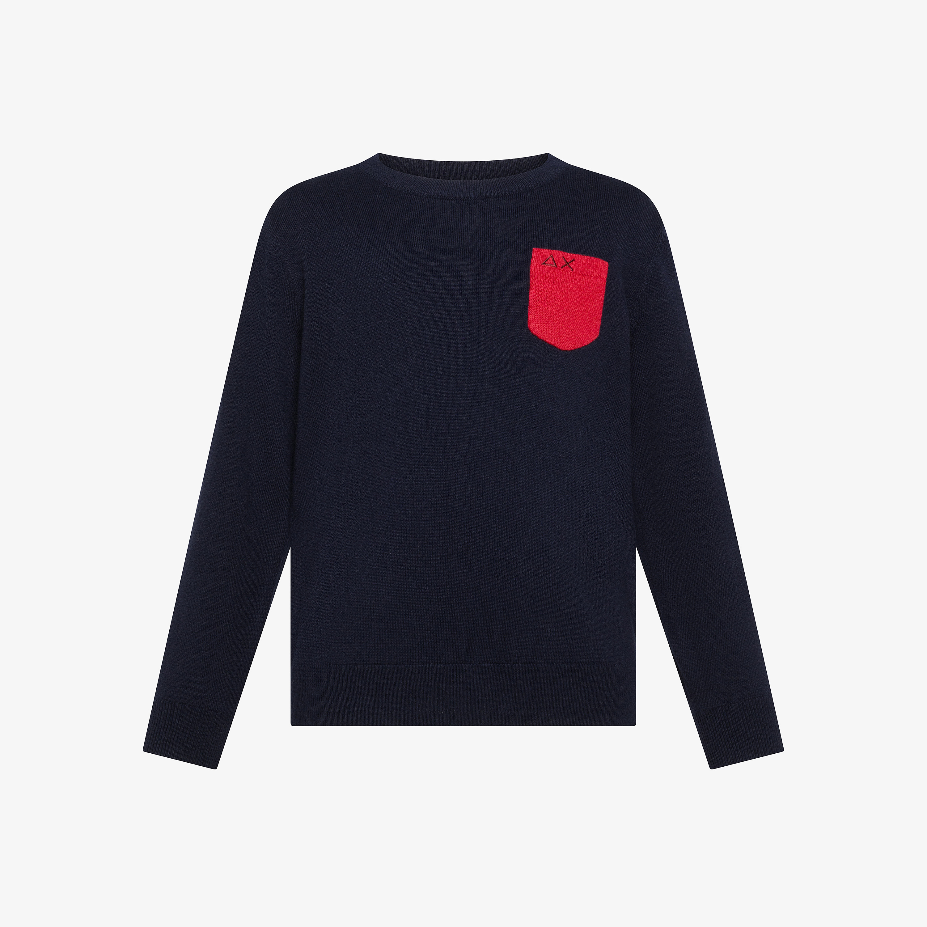 Navy blue wool and cotton jumper with pocket