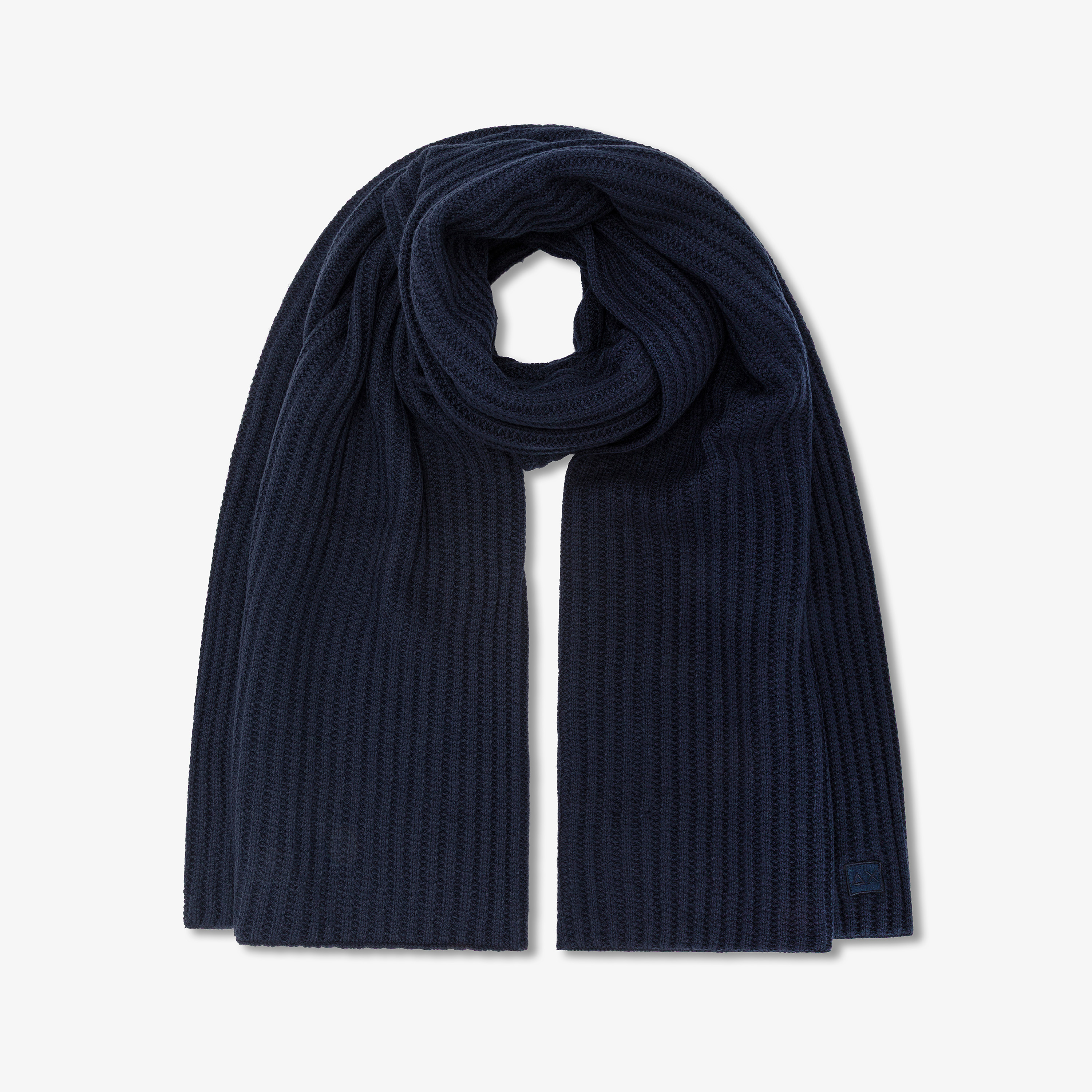 Navy blue ribbed wool blend scarf