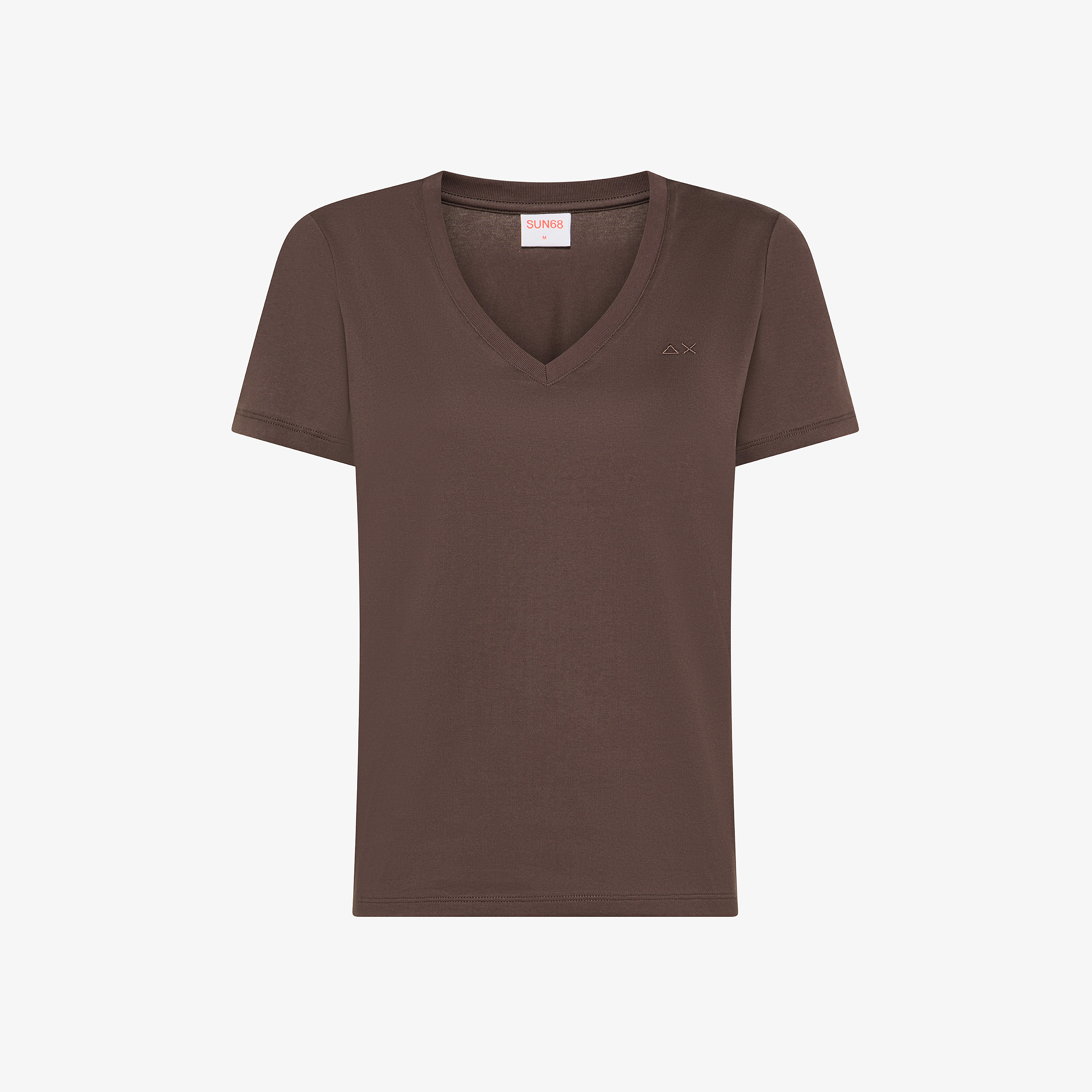 Brown cotton V-neck T-shirt