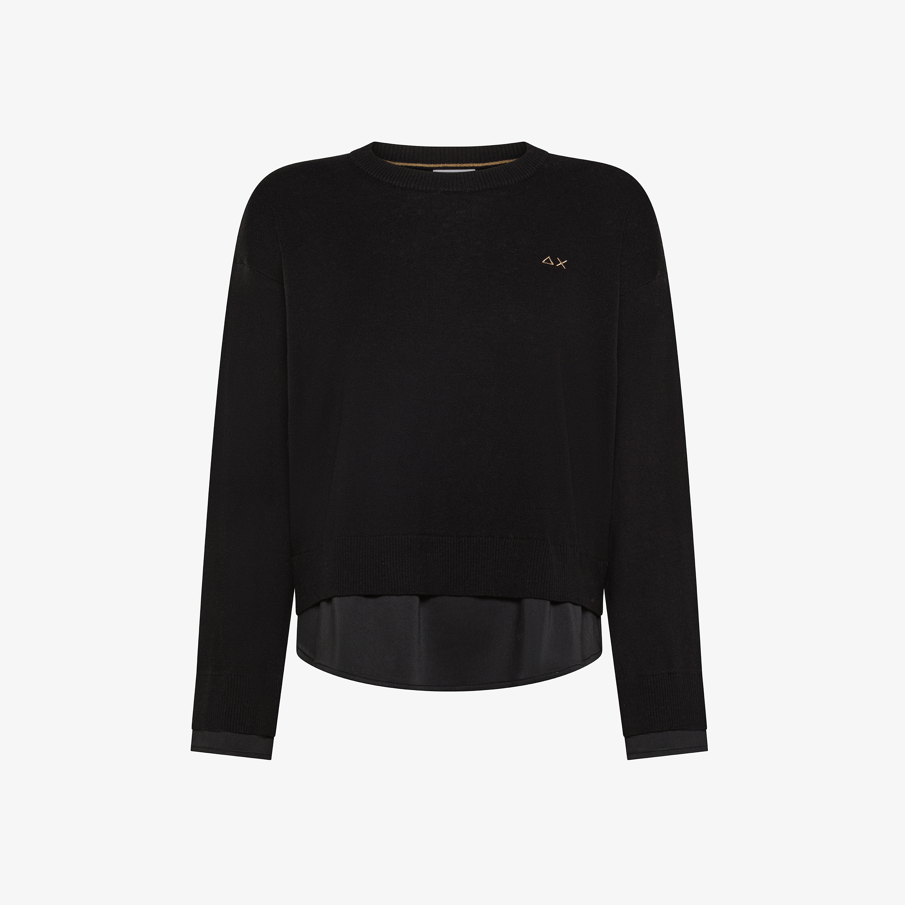 Black wool and cotton jumper with detail