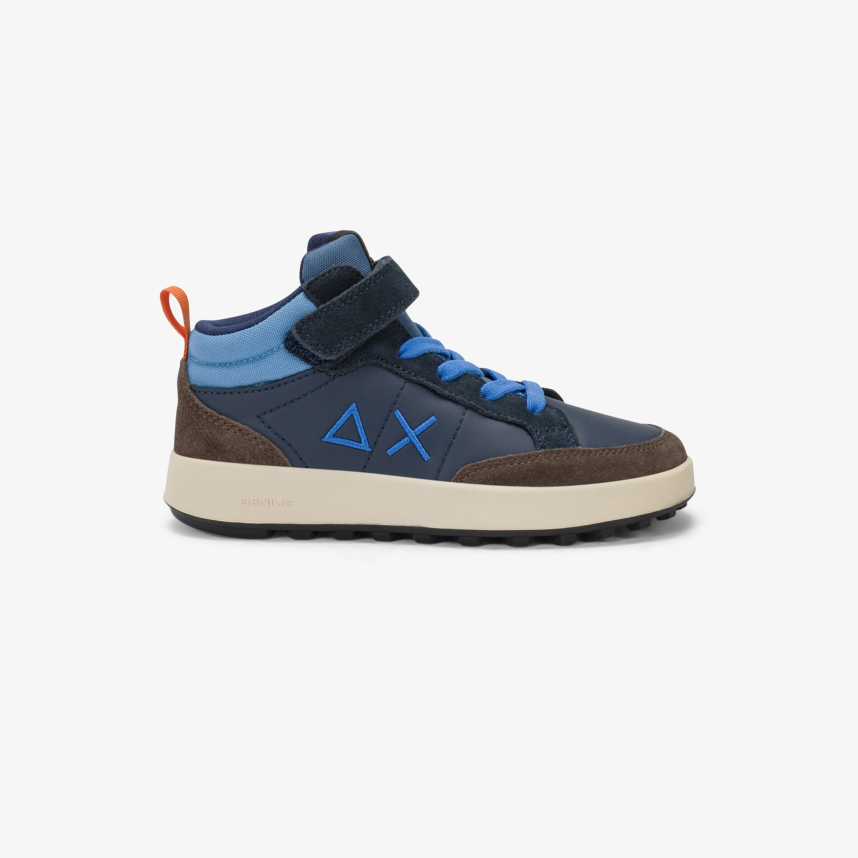 Navy blue Kid Boy's Genius Mid lace-up and strap closure sneaker Navy blue Kid Boy's Genius Mid lace-up and strap closure sneaker