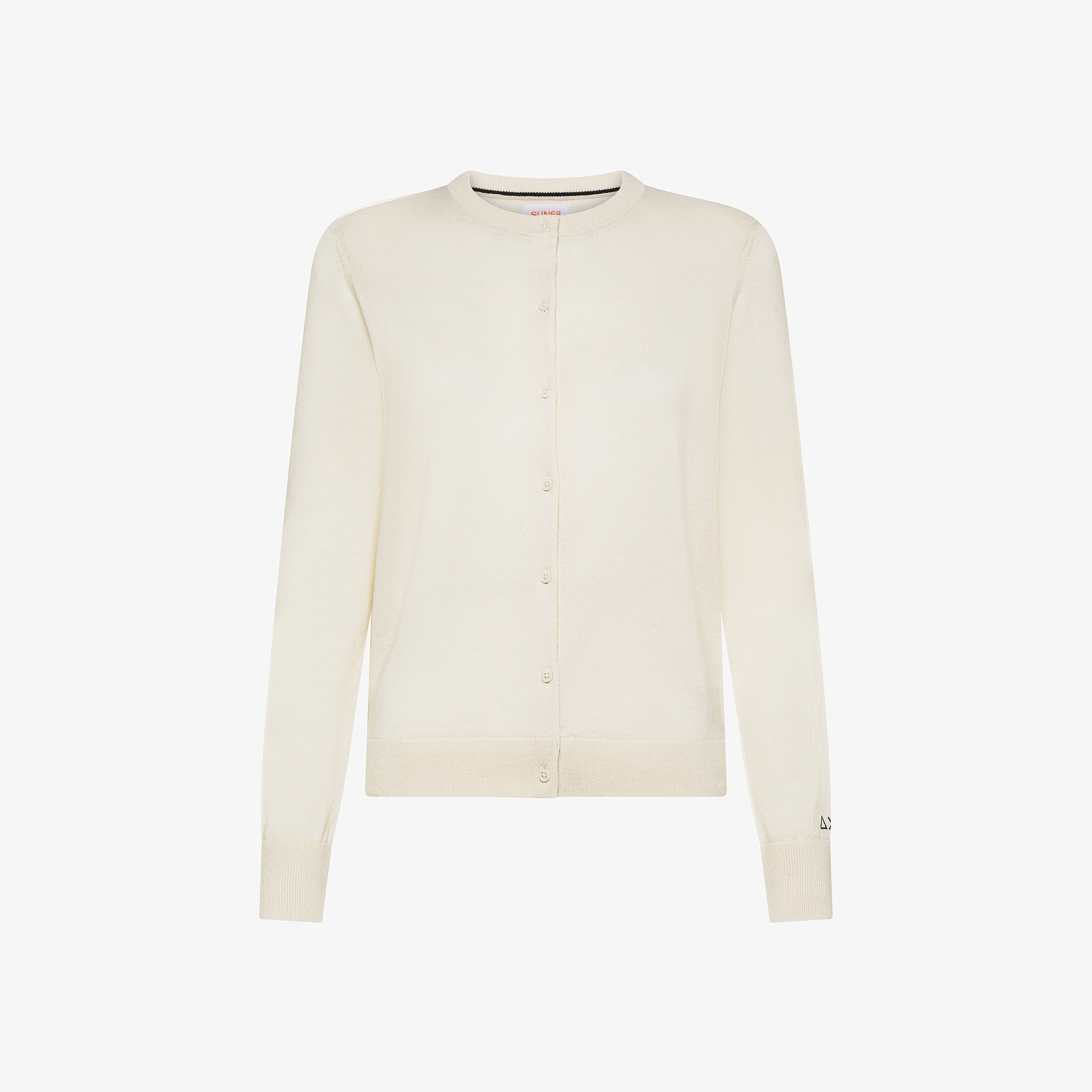 Cardigan girocollo in lana e cotone bianco panna