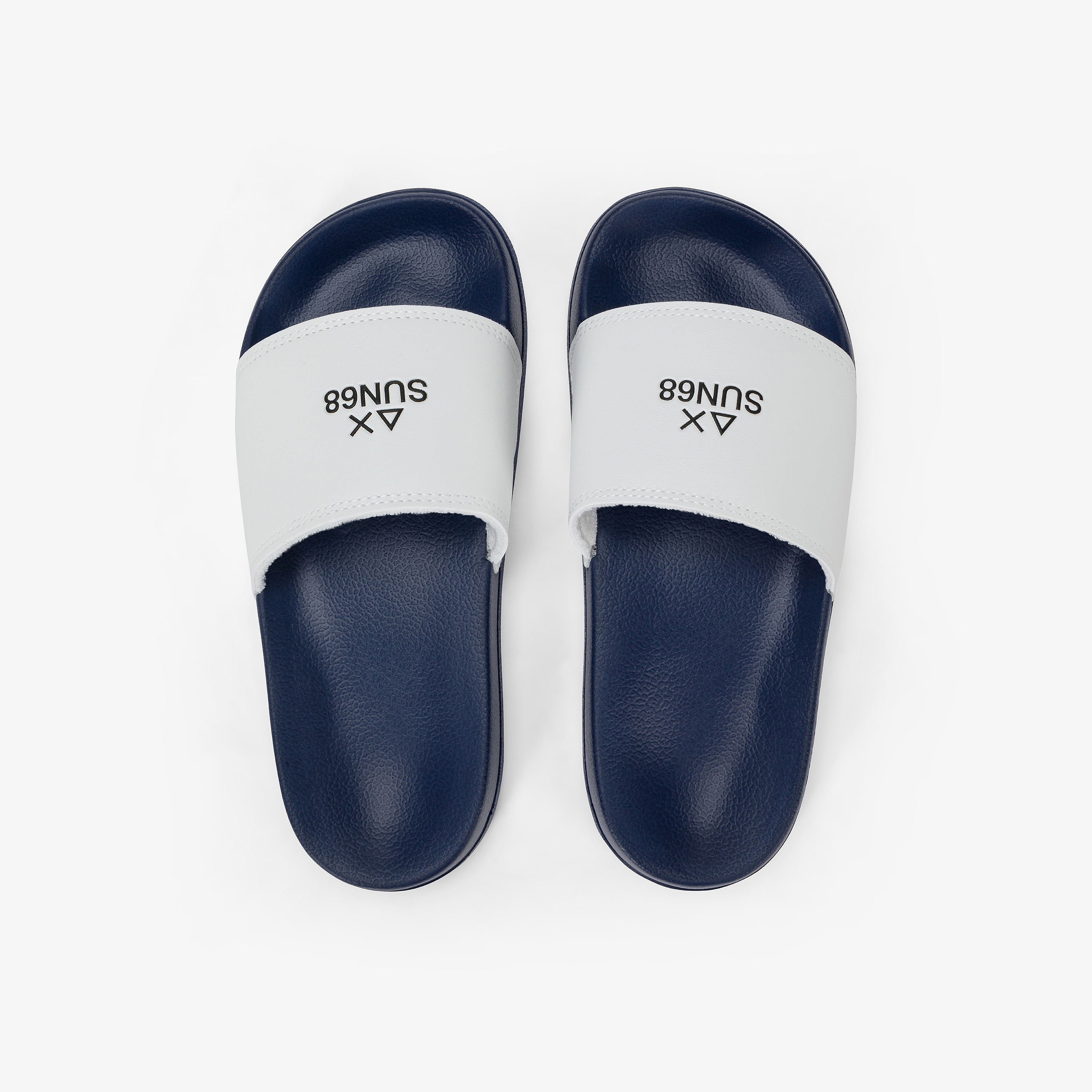 Navy blue/white PU slides