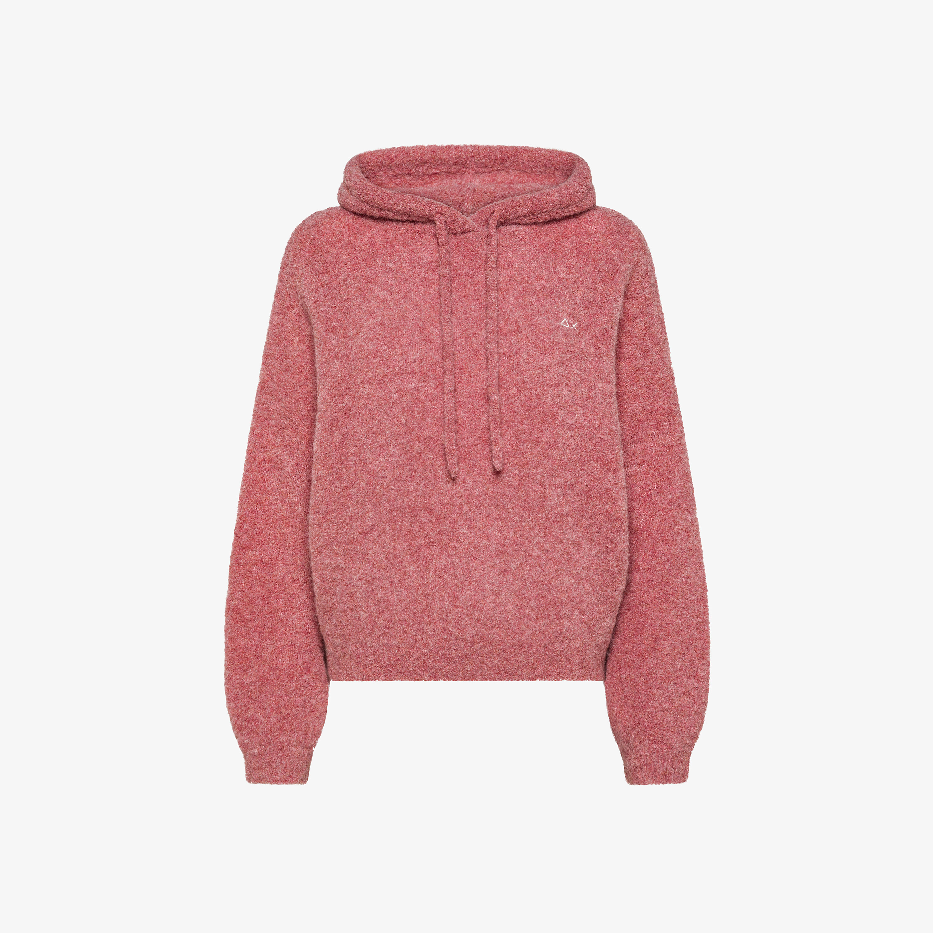 Maglione in bouclé di lana con cappuccio geranio