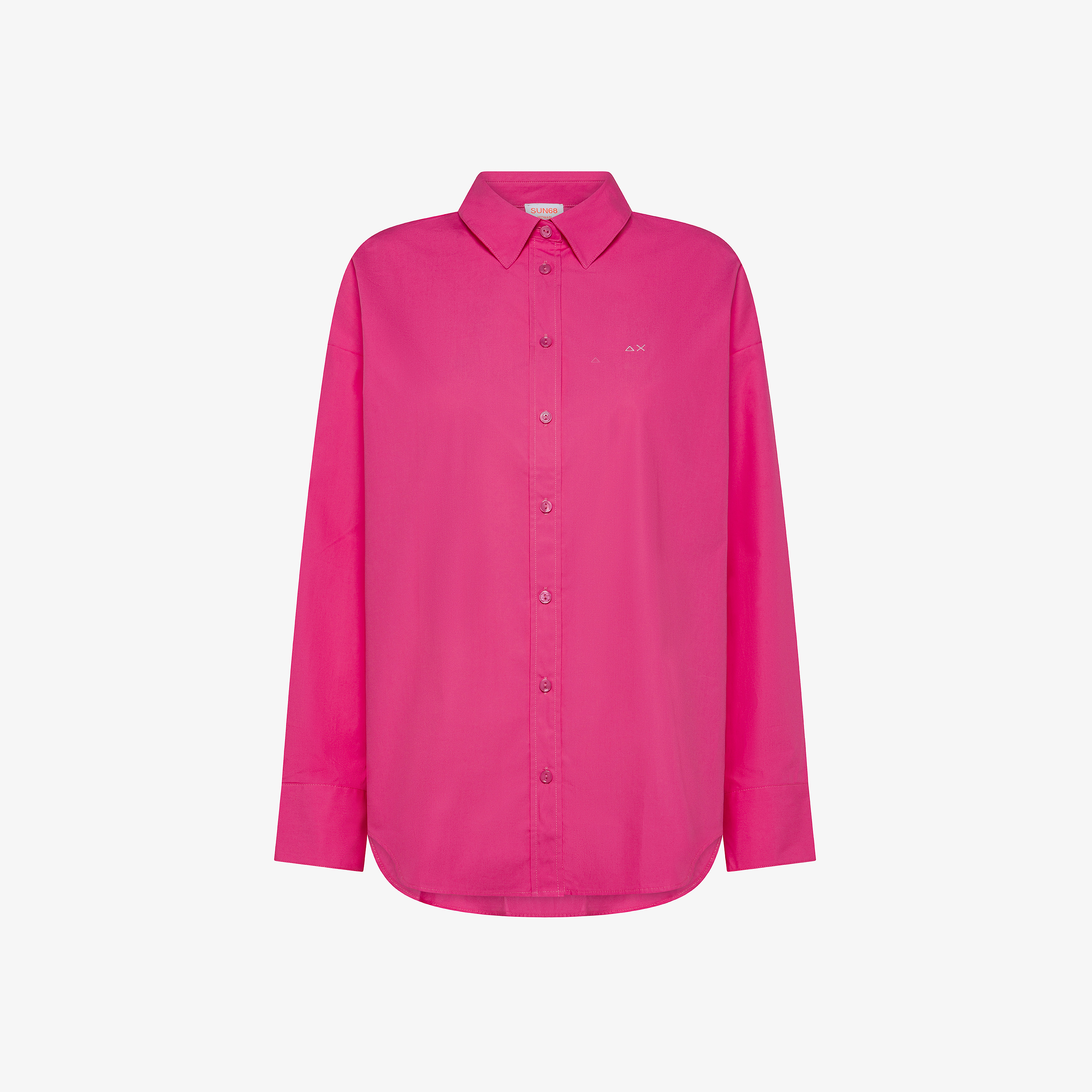 Fuchsia cotton overshirt with embroidered logo