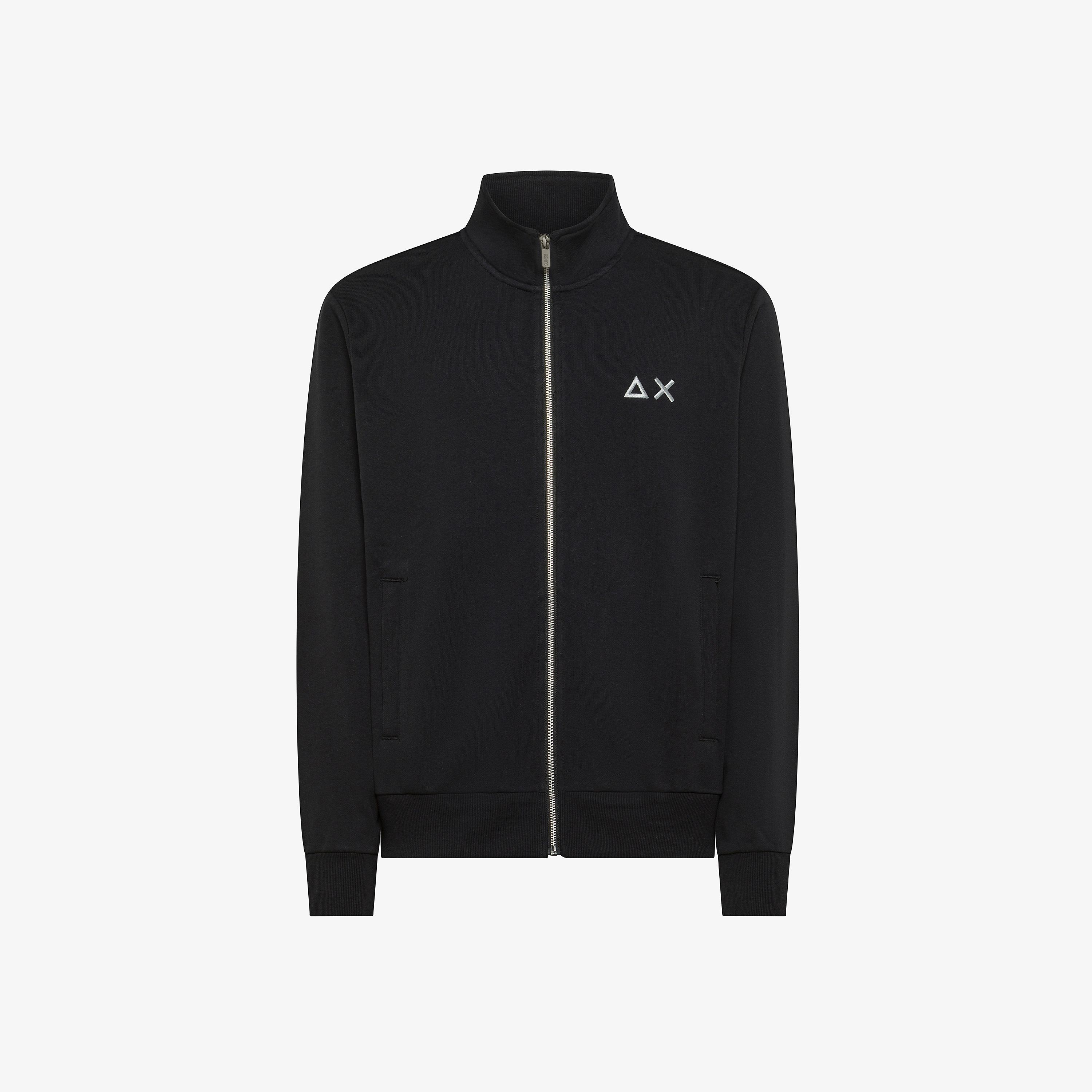 Felpa in cotone con zip e logo nero