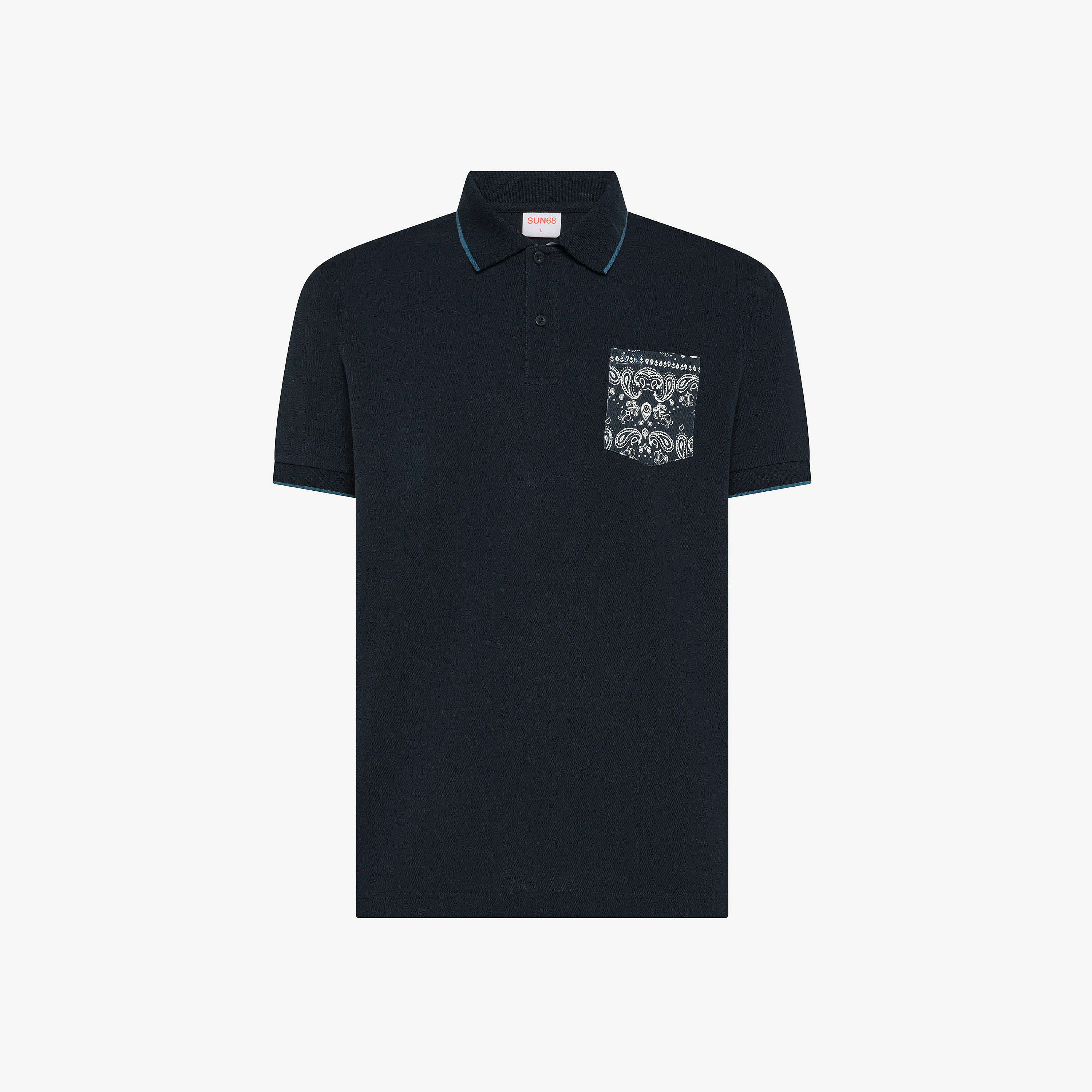 Navy blue cotton polo with chest pocket