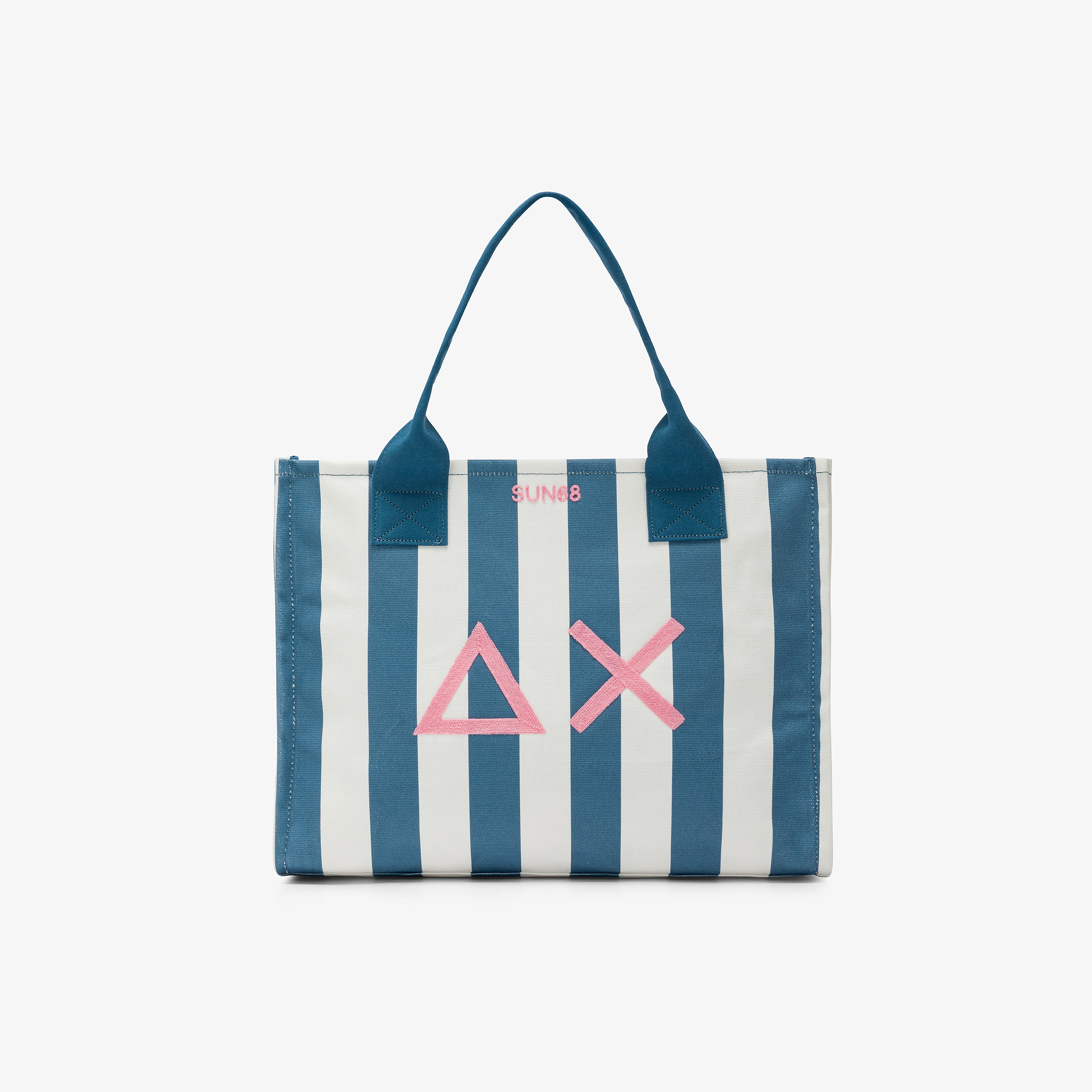Borsa mare in canvas di cotone a pois avio scuro e bianco