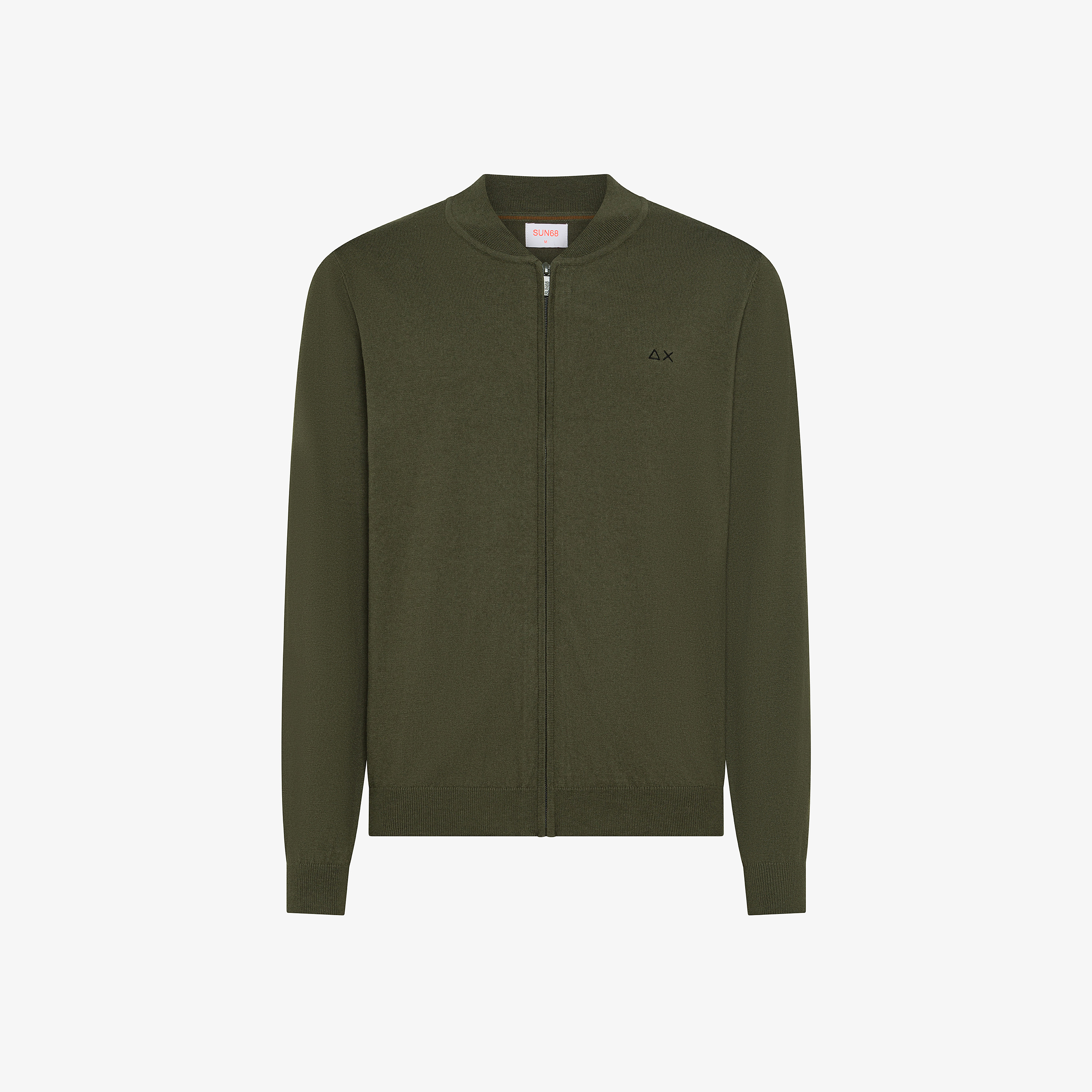 Cardigan in cotone e lana con zip militare scuro Cardigan in cotone e lana con zip militare scuro