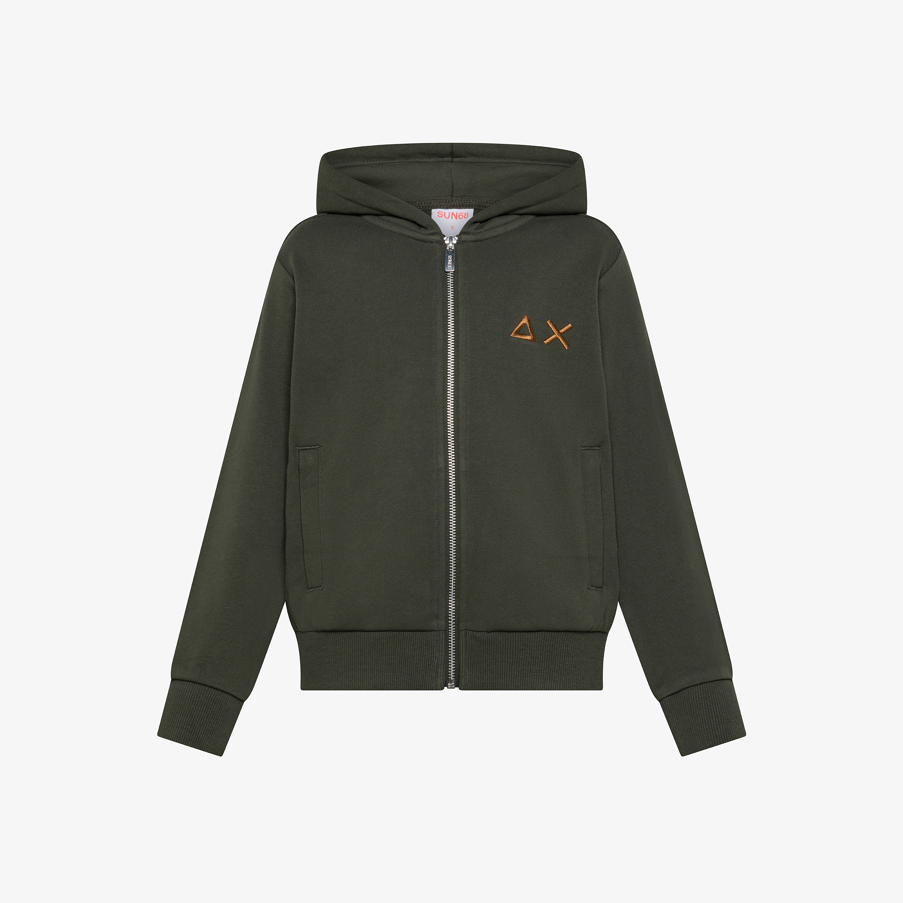 Felpa in cotone con zip militare scuro