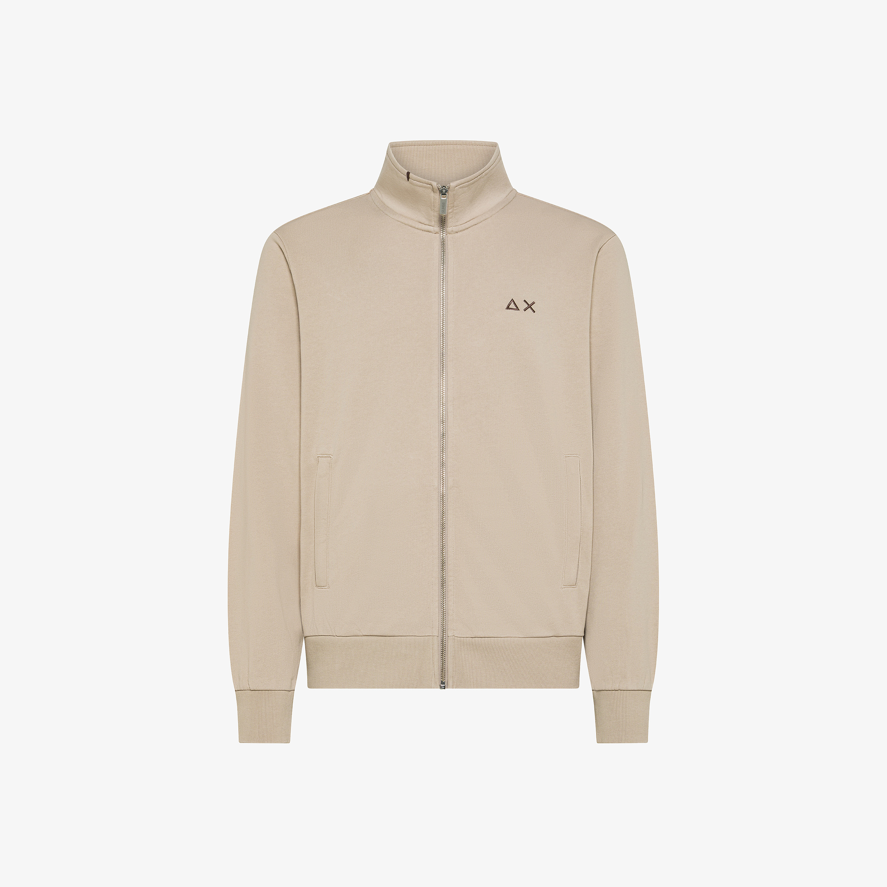 Felpa in cotone con zip grigio stone