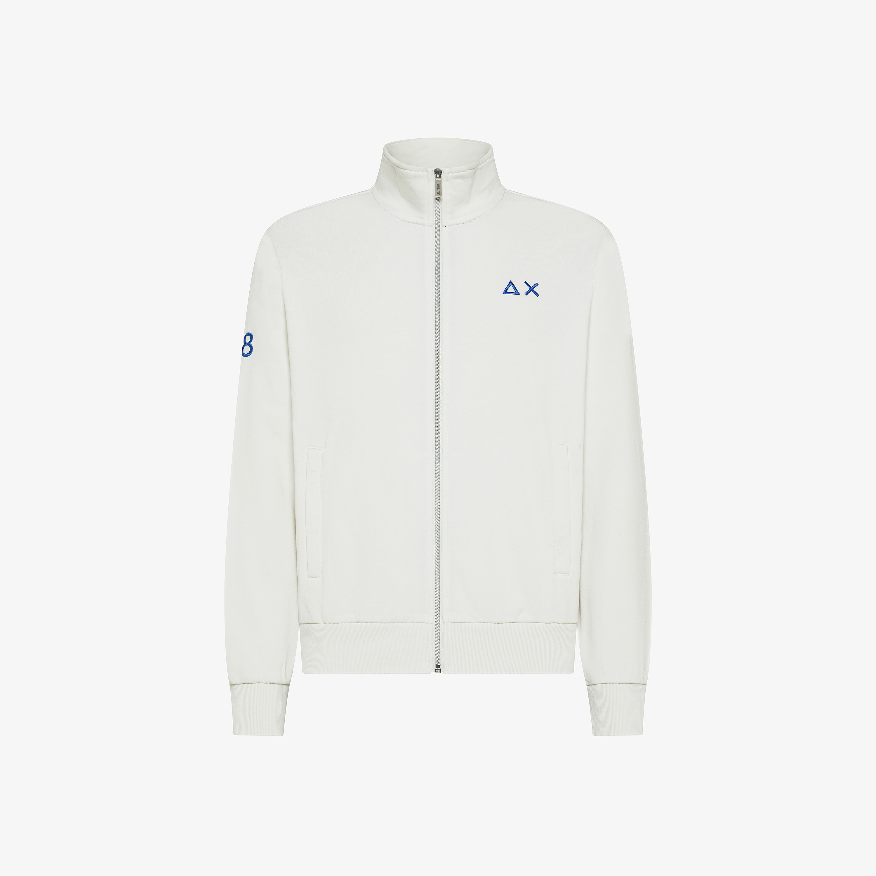 Felpa in cotone con zip bianco panna