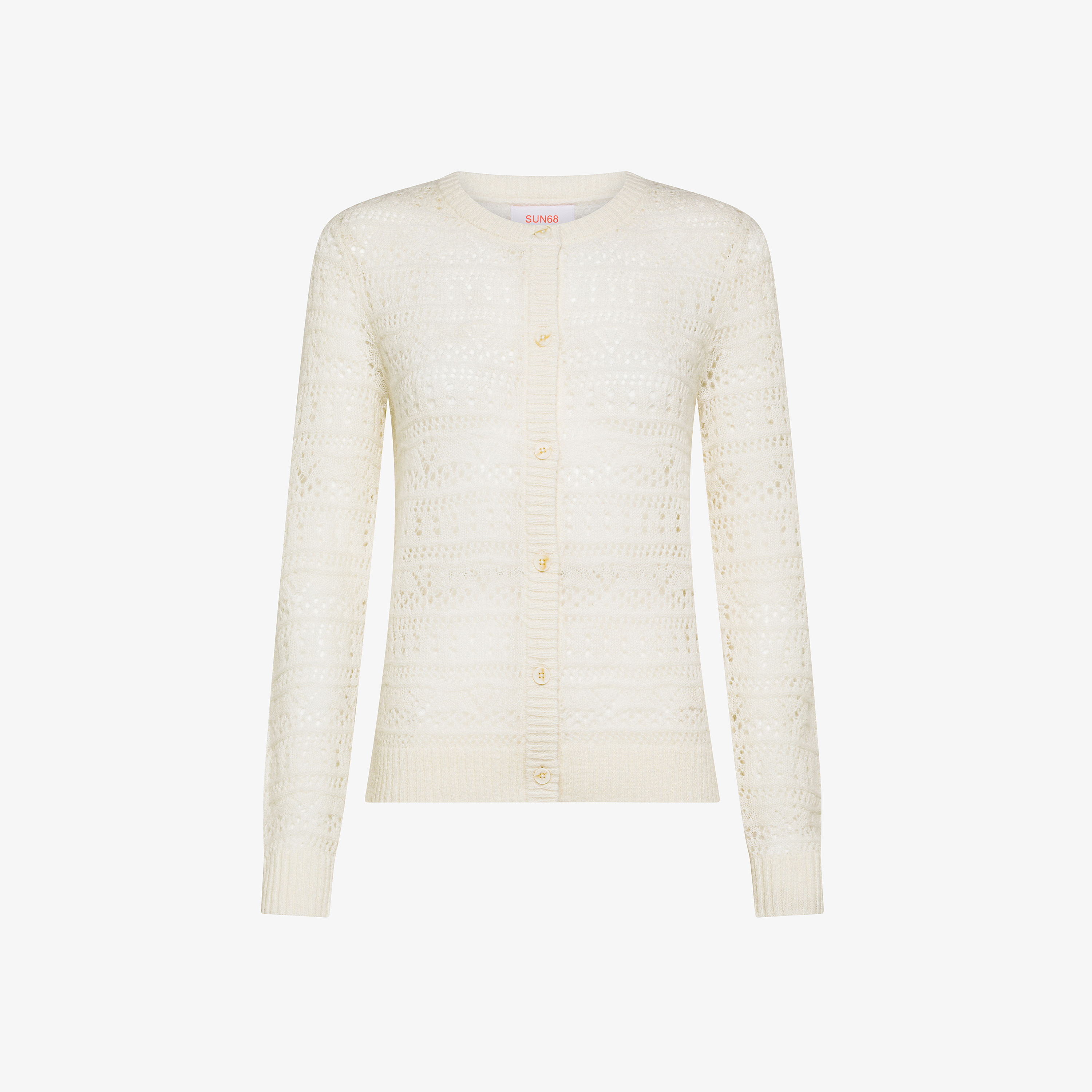 Cardigan crochet in lana e alpaca bianco panna