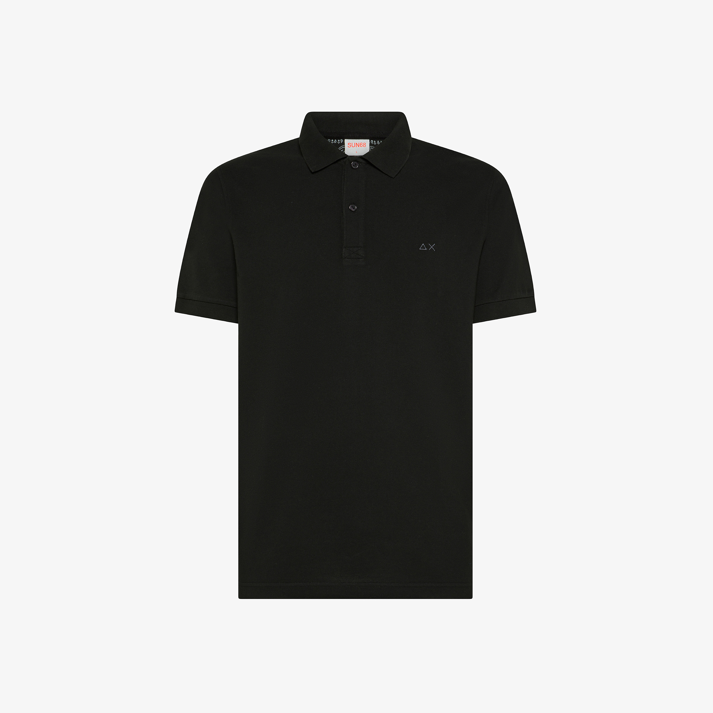 Black cotton polo with floral trims