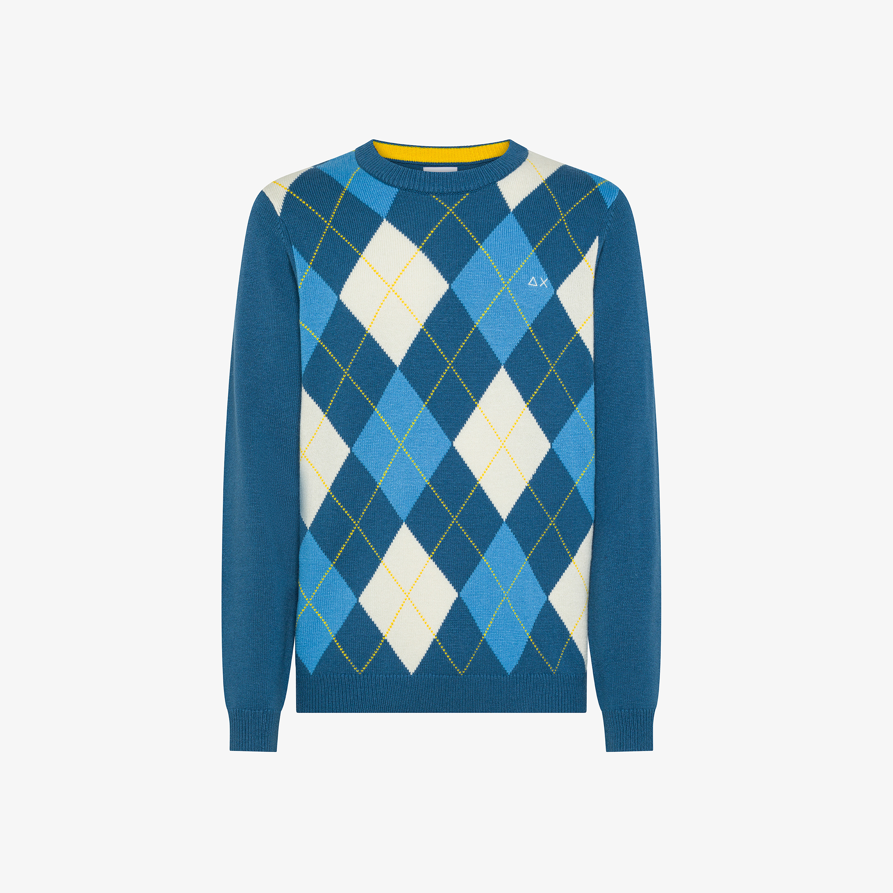 Dark avio/sky blue wool and cashmere jumper with diamond pattern