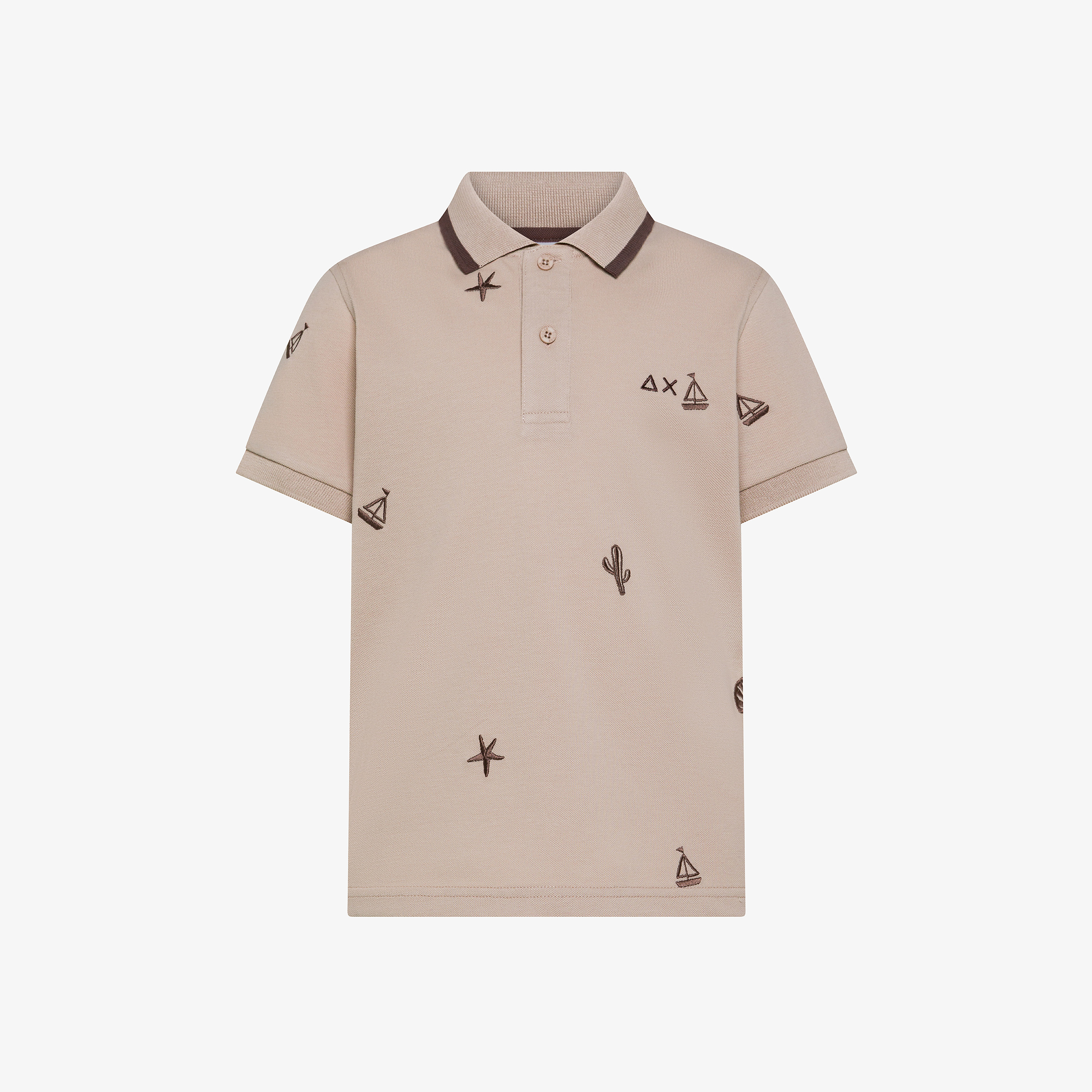 Polo in piquet di cotone con ricami grigio stone