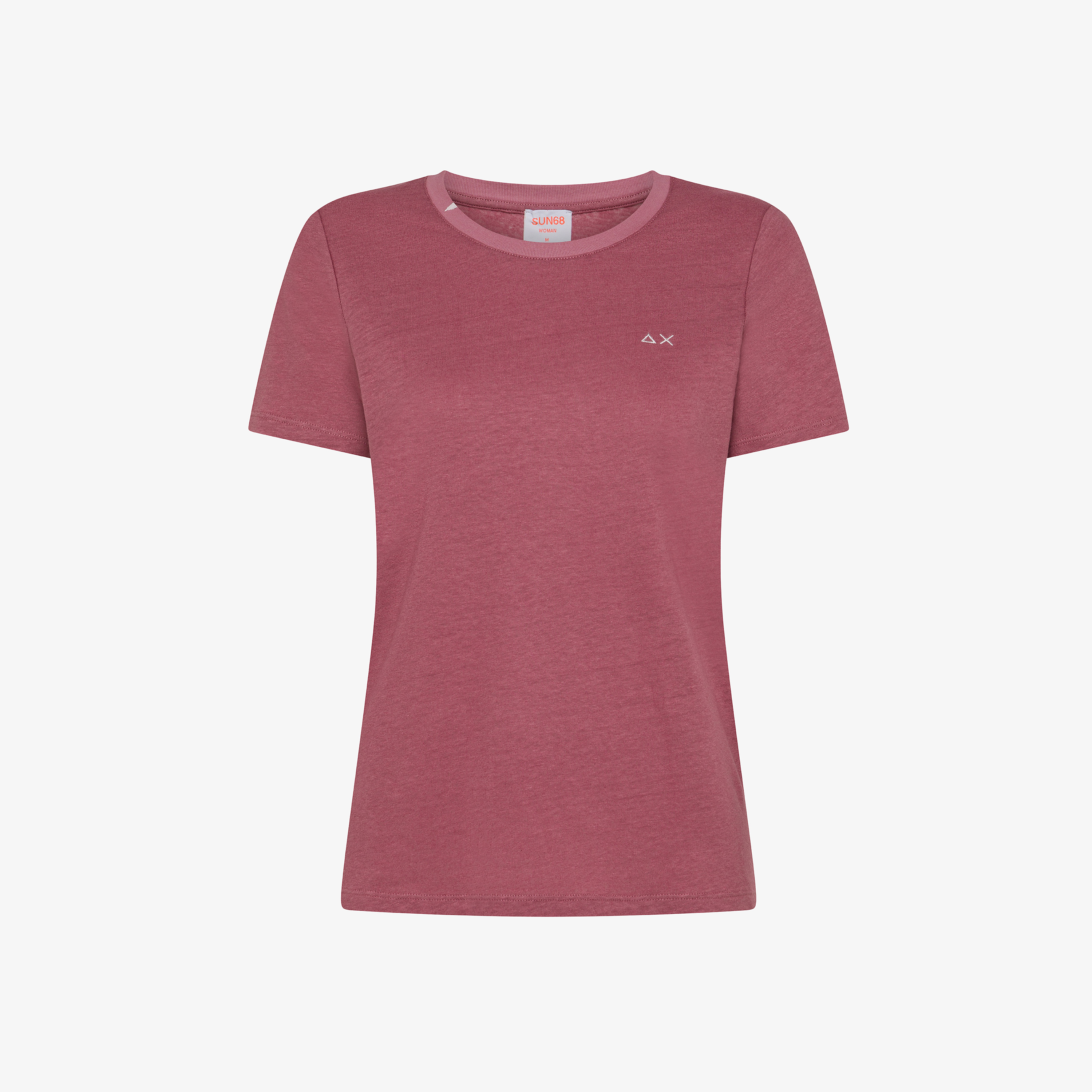T-shirt in lino e cotone rosa scuro