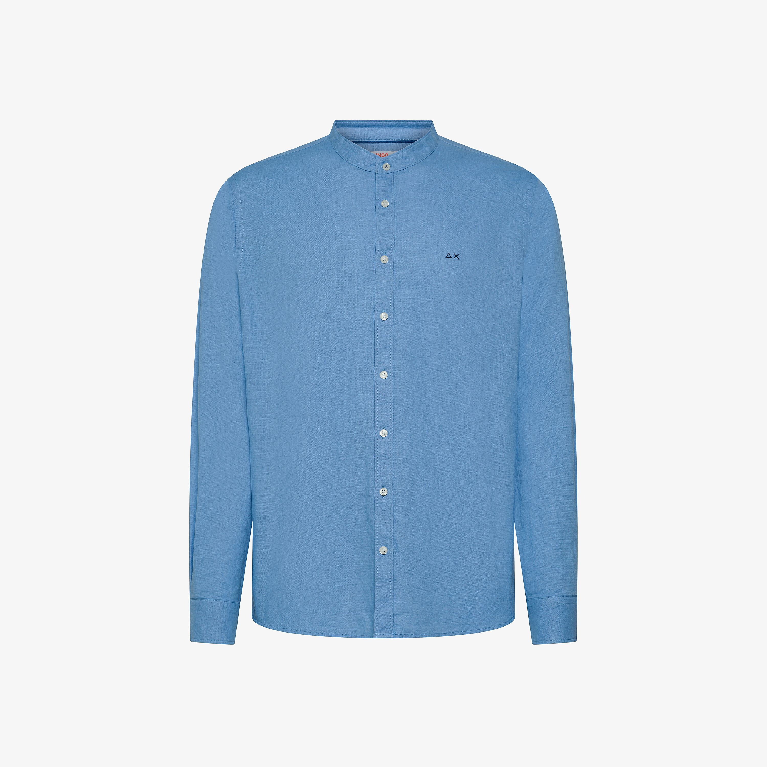 Avio linen and cotton shirt with mandarin collar