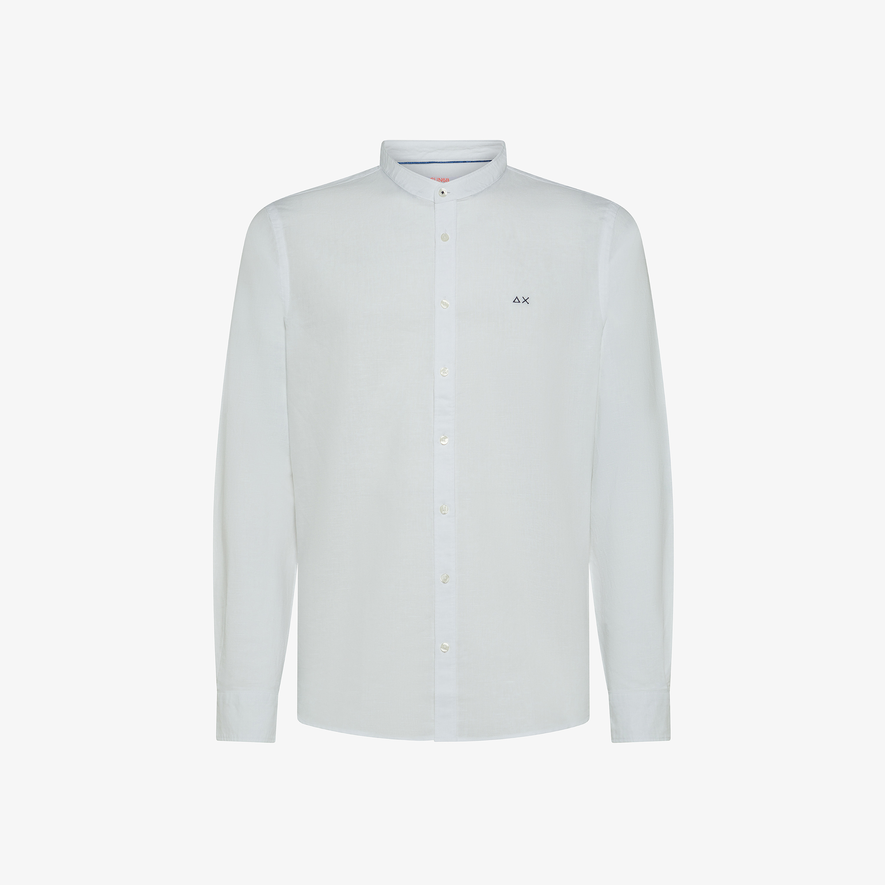 White linen and cotton shirt with mandarin collar