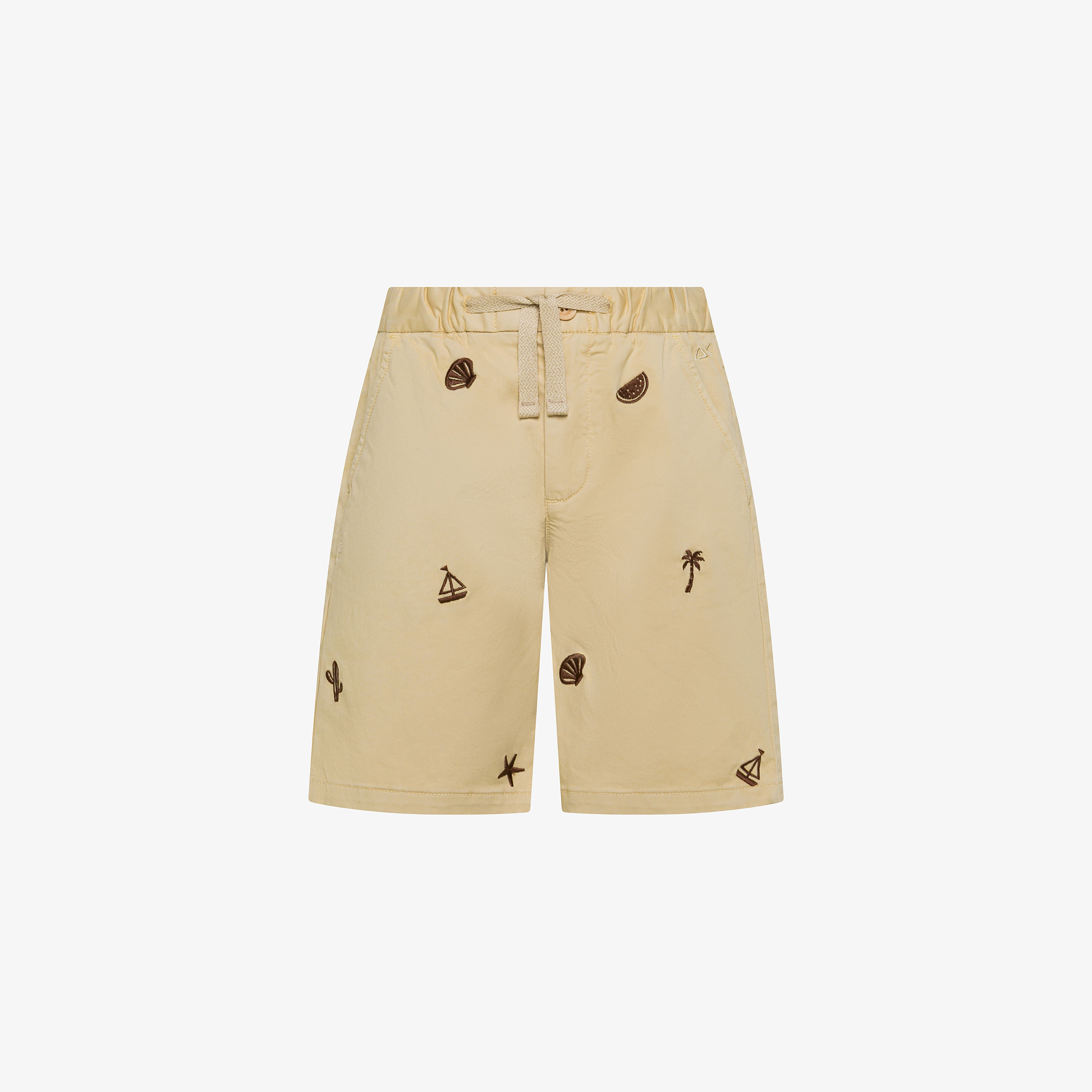 Bermuda in cotone con ricami beige medio