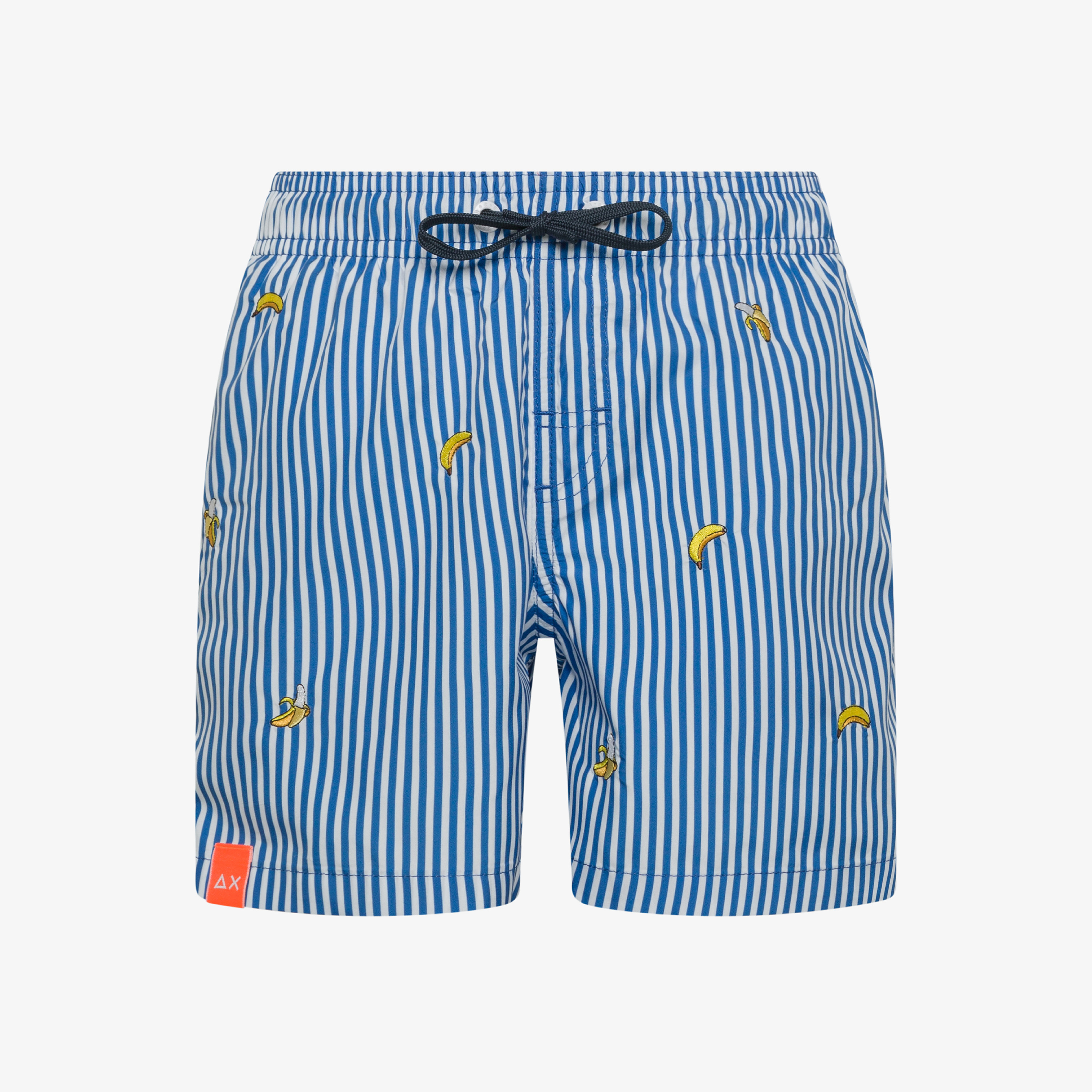 Royal blue and white striped swim shorts with embroidery  Royal blue and white striped swim shorts with embroidery