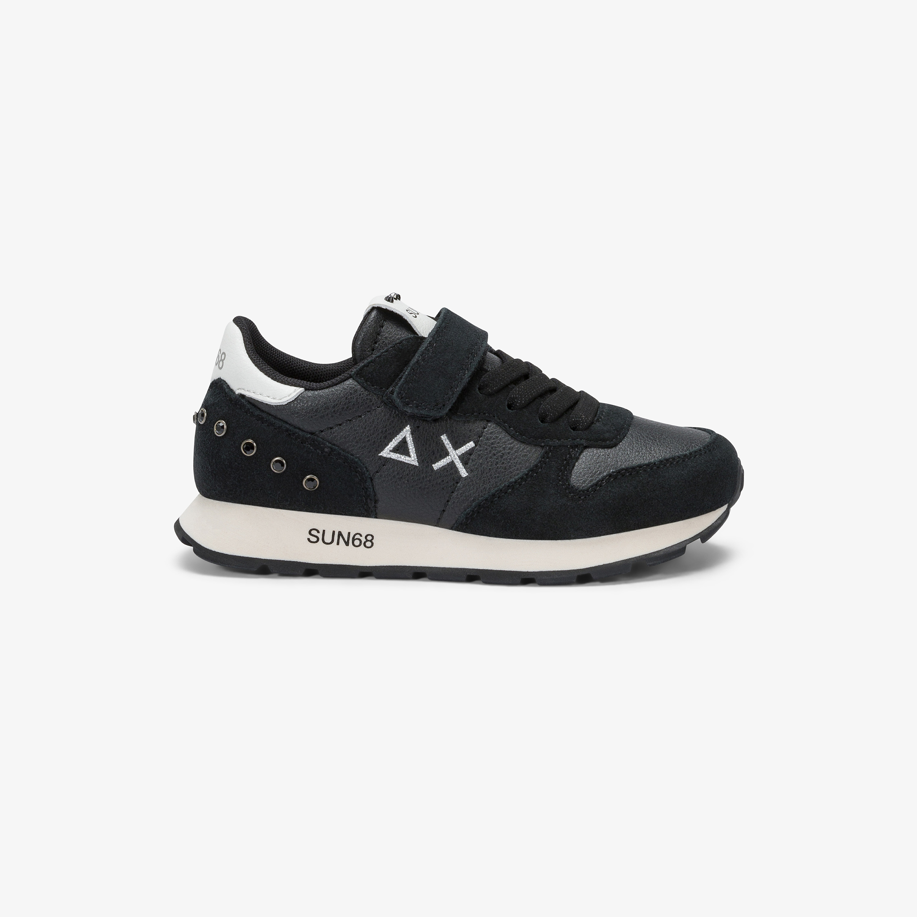 Black Kid Girl's Ally Studs lace-up and strap closure sneaker