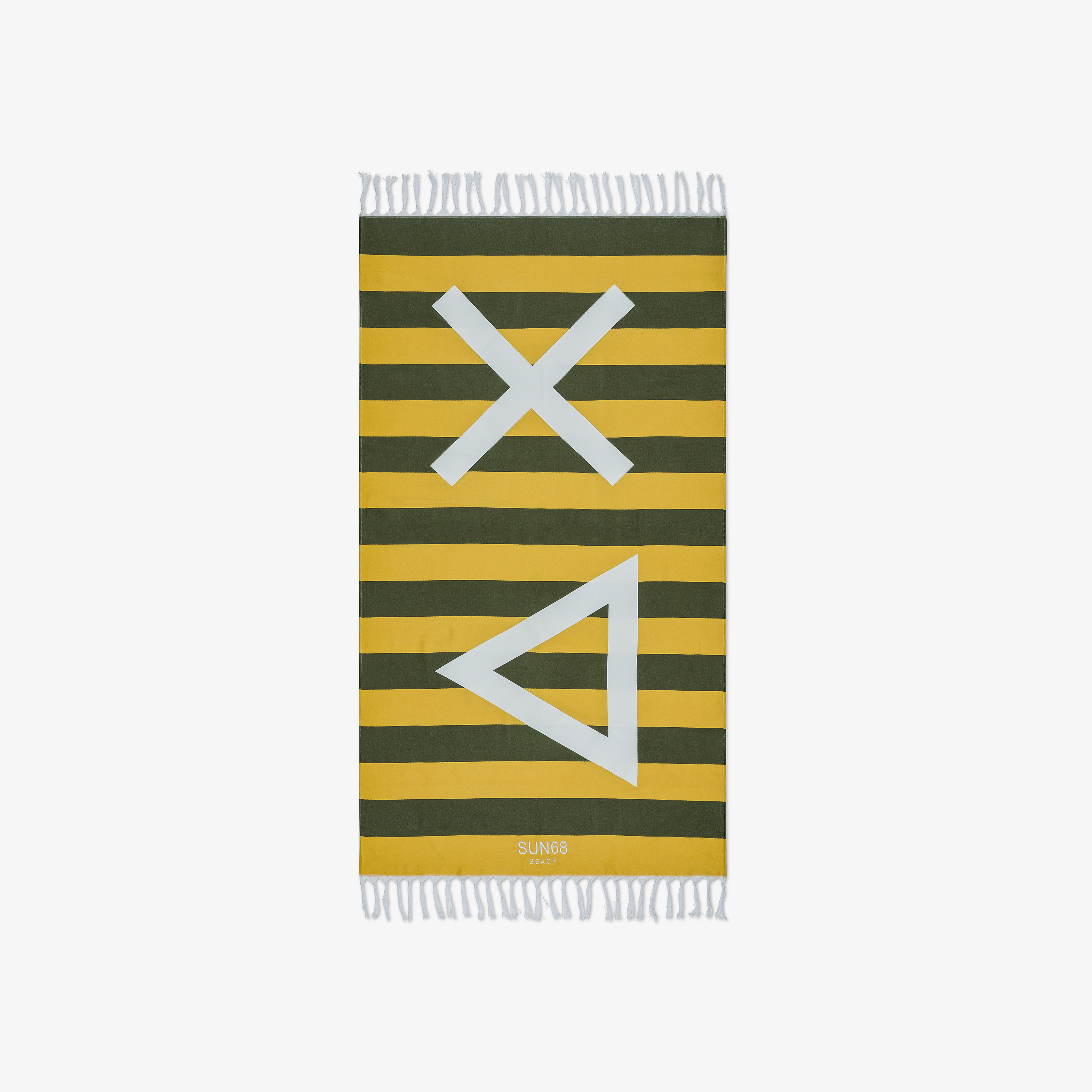 Yellow and dark green striped cotton beach towel Yellow and dark green striped cotton beach towel