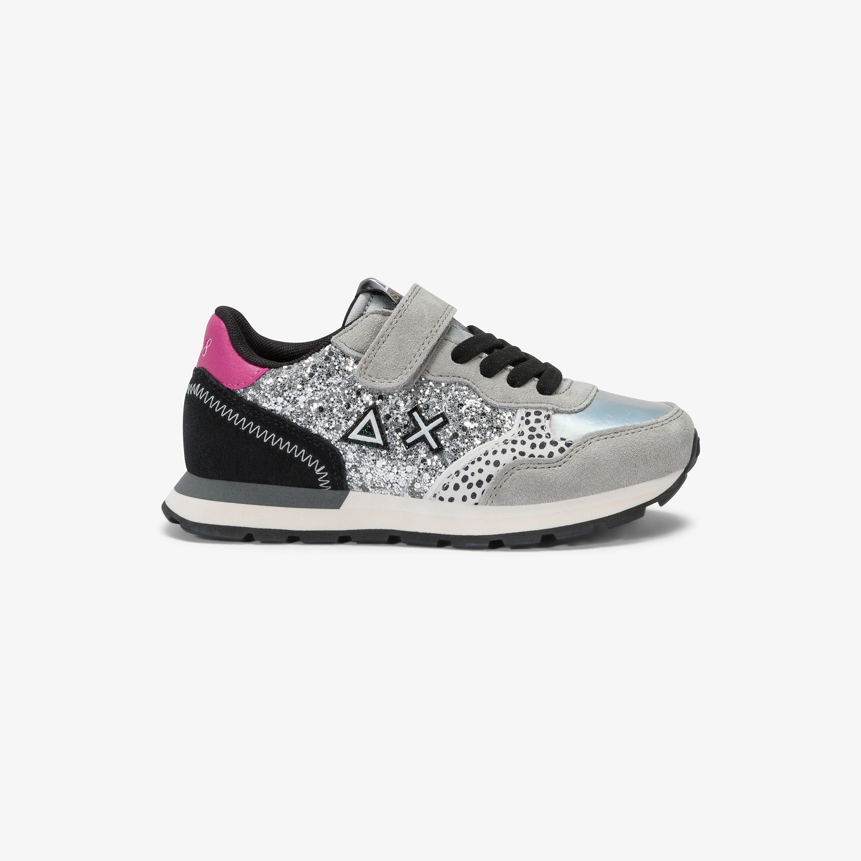 Silver Kid Girl's Ally Glitter lace-up and strap closure sneaker