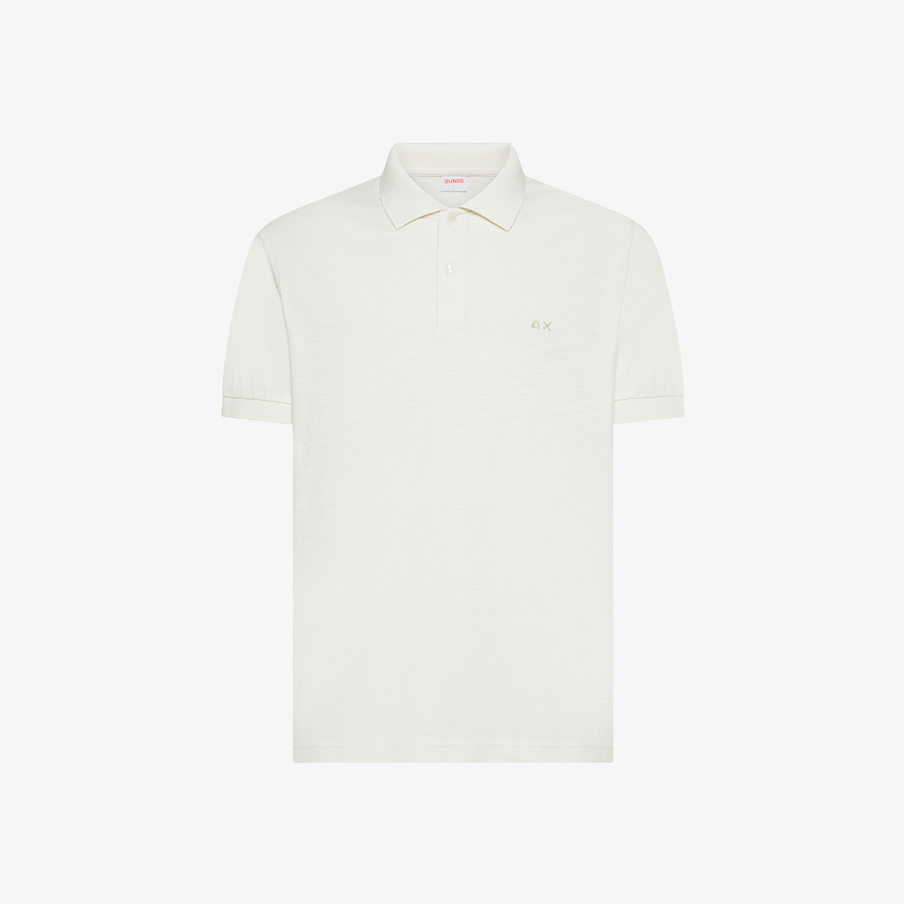 Polo con ricamo sul petto in cotone bianco panna