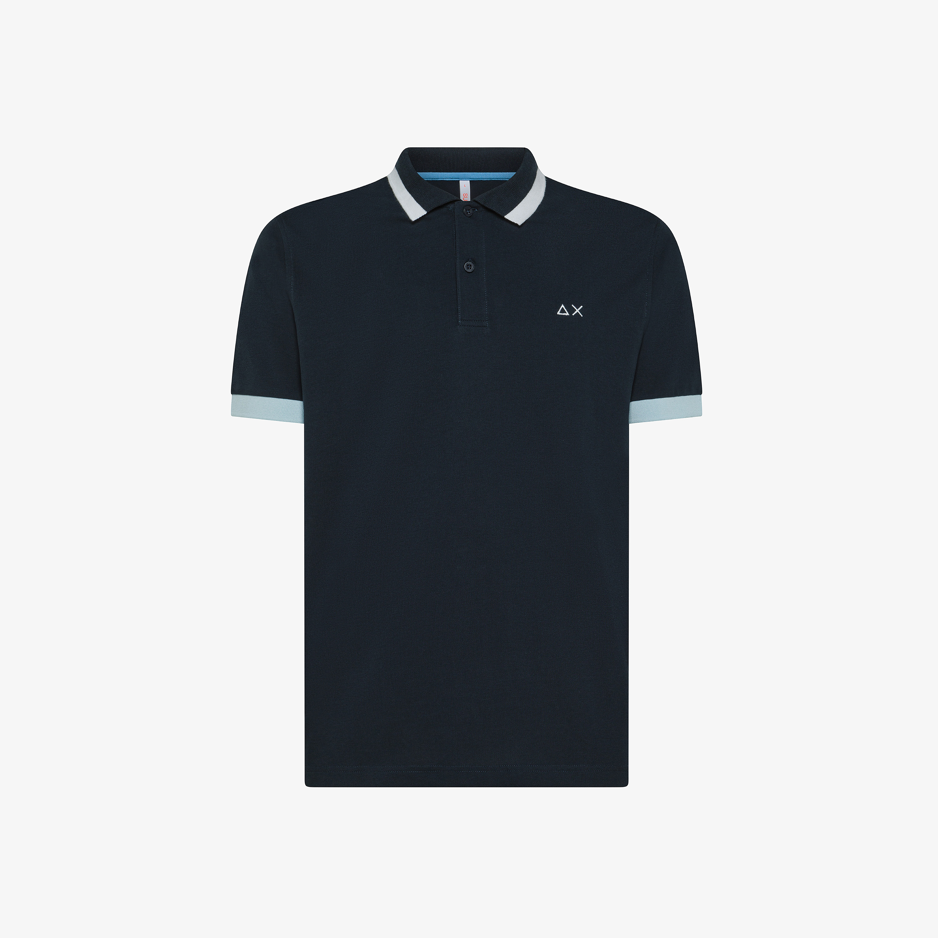 Navy blue polo shirt with contrast stripes