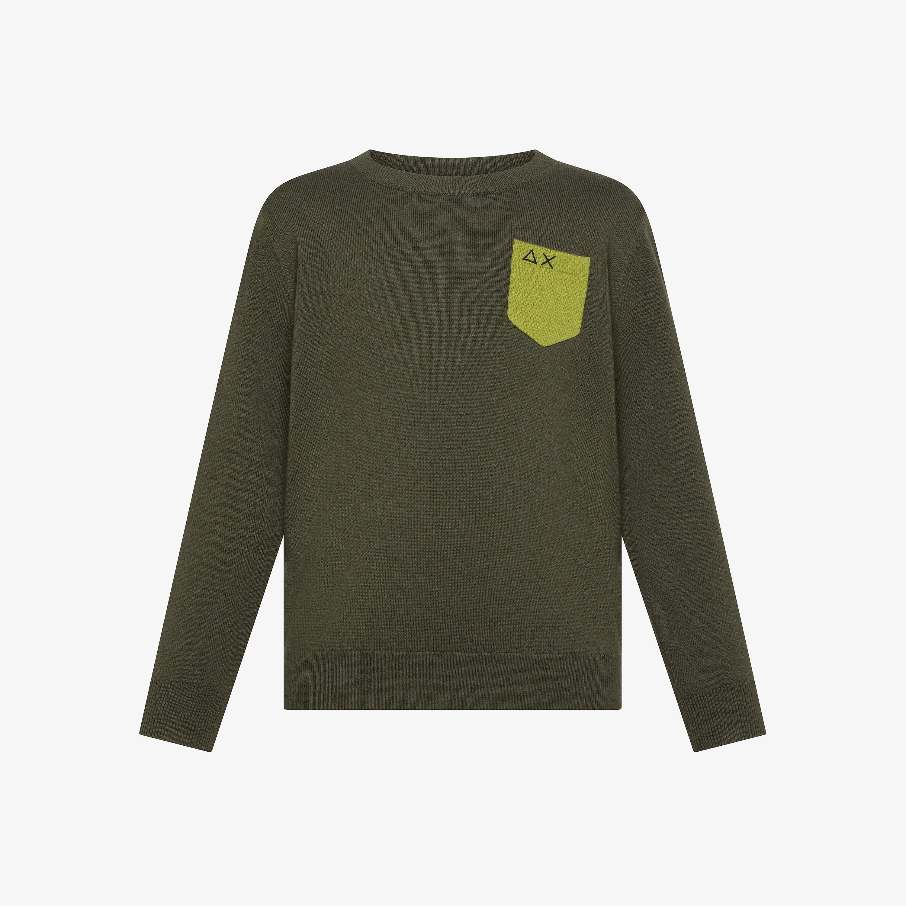 Dark military wool and cotton jumper with pocket