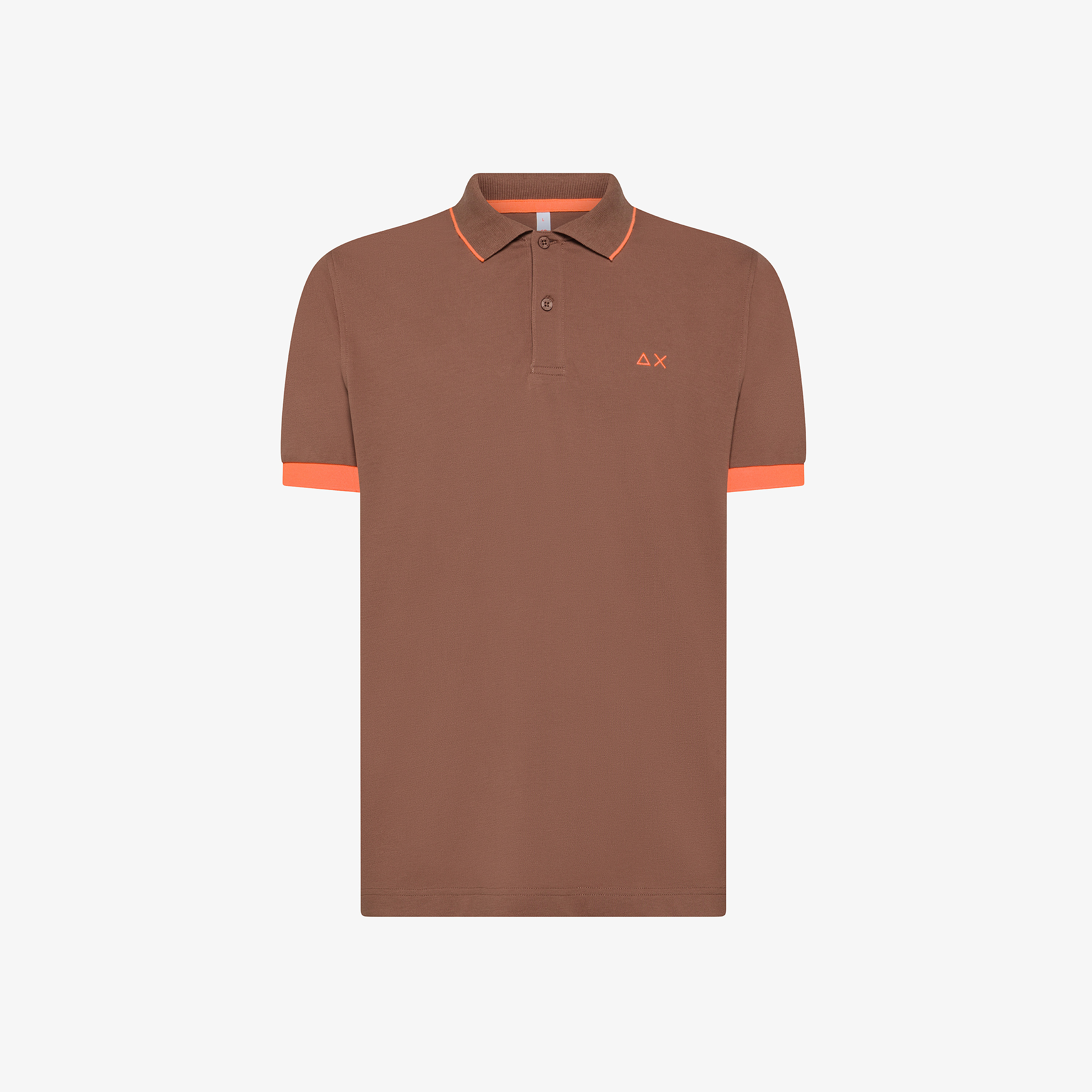 Brown polo shirt with fluorescent logo