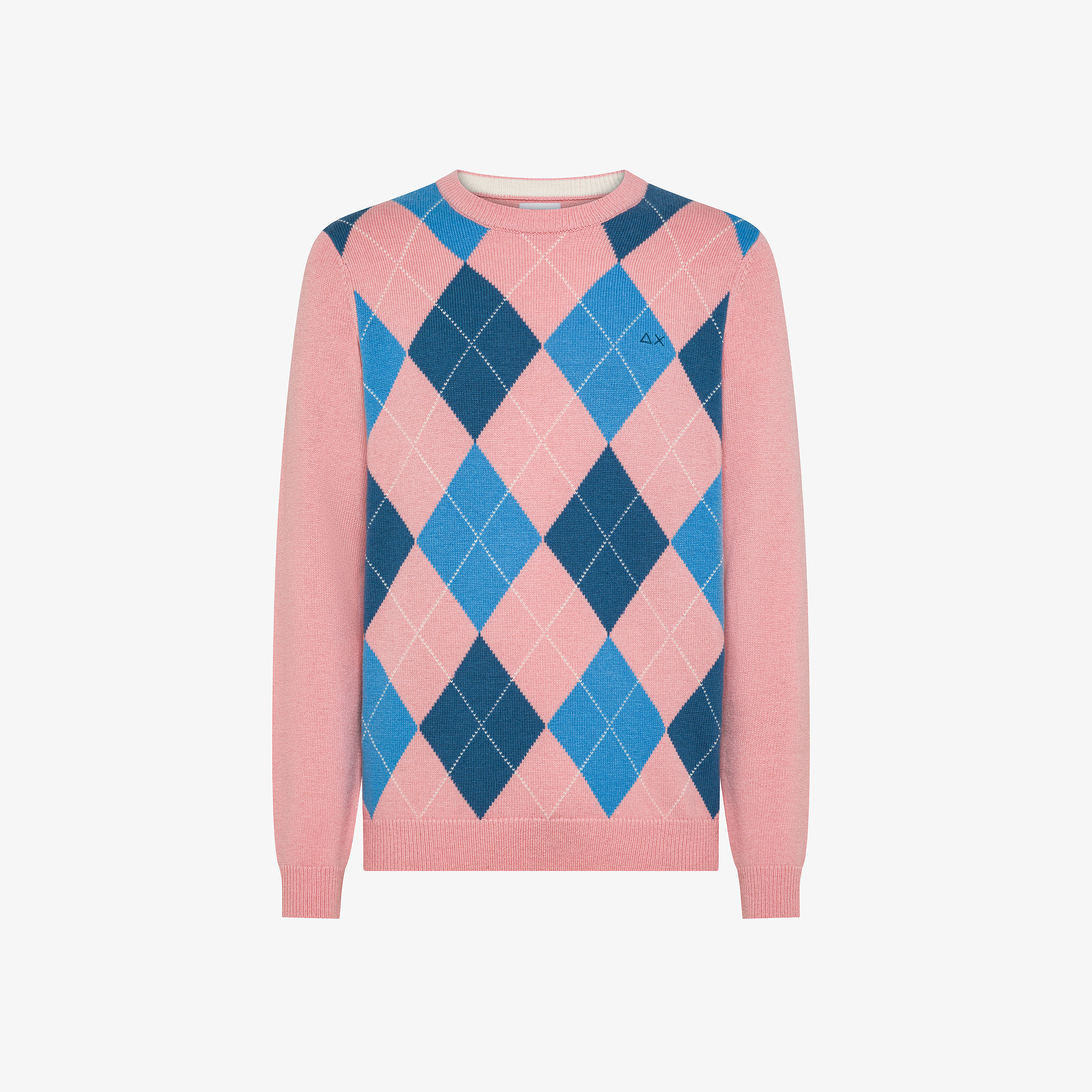Maglia in lana e cashmere con rombi rosa scuro/avio scuro