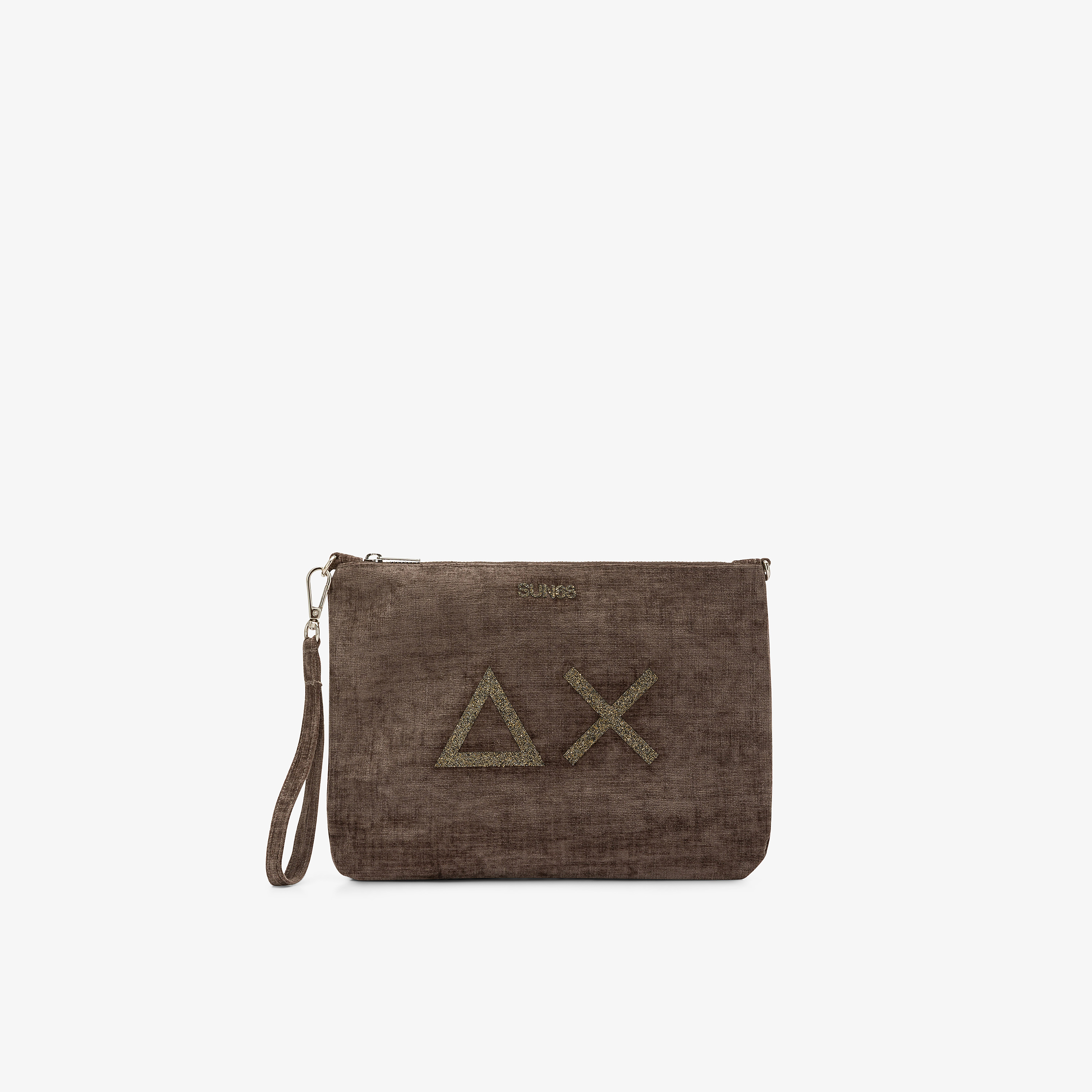 Pochette in velluto con logo fango