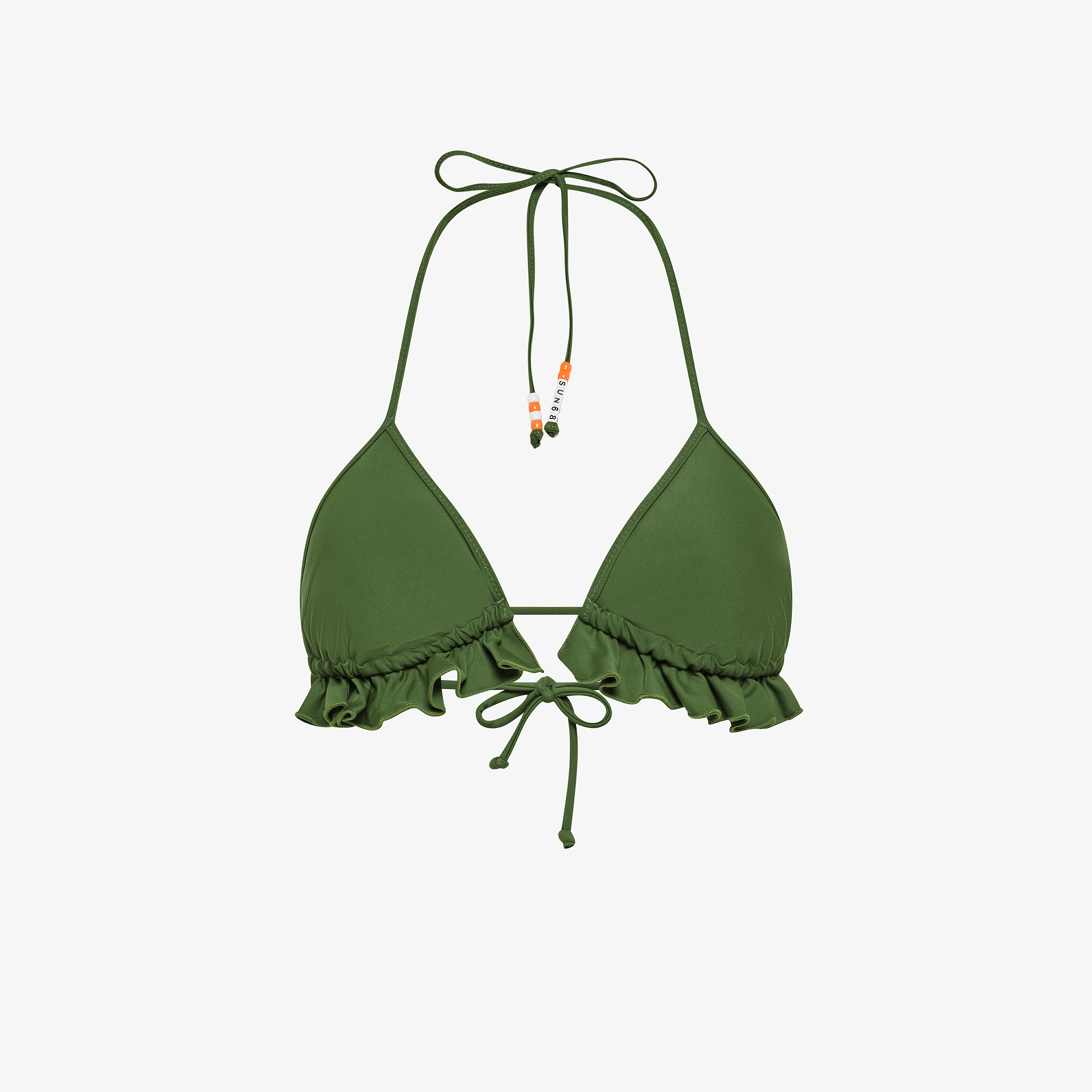 Bikini mare in nylon con rouches verde scuro