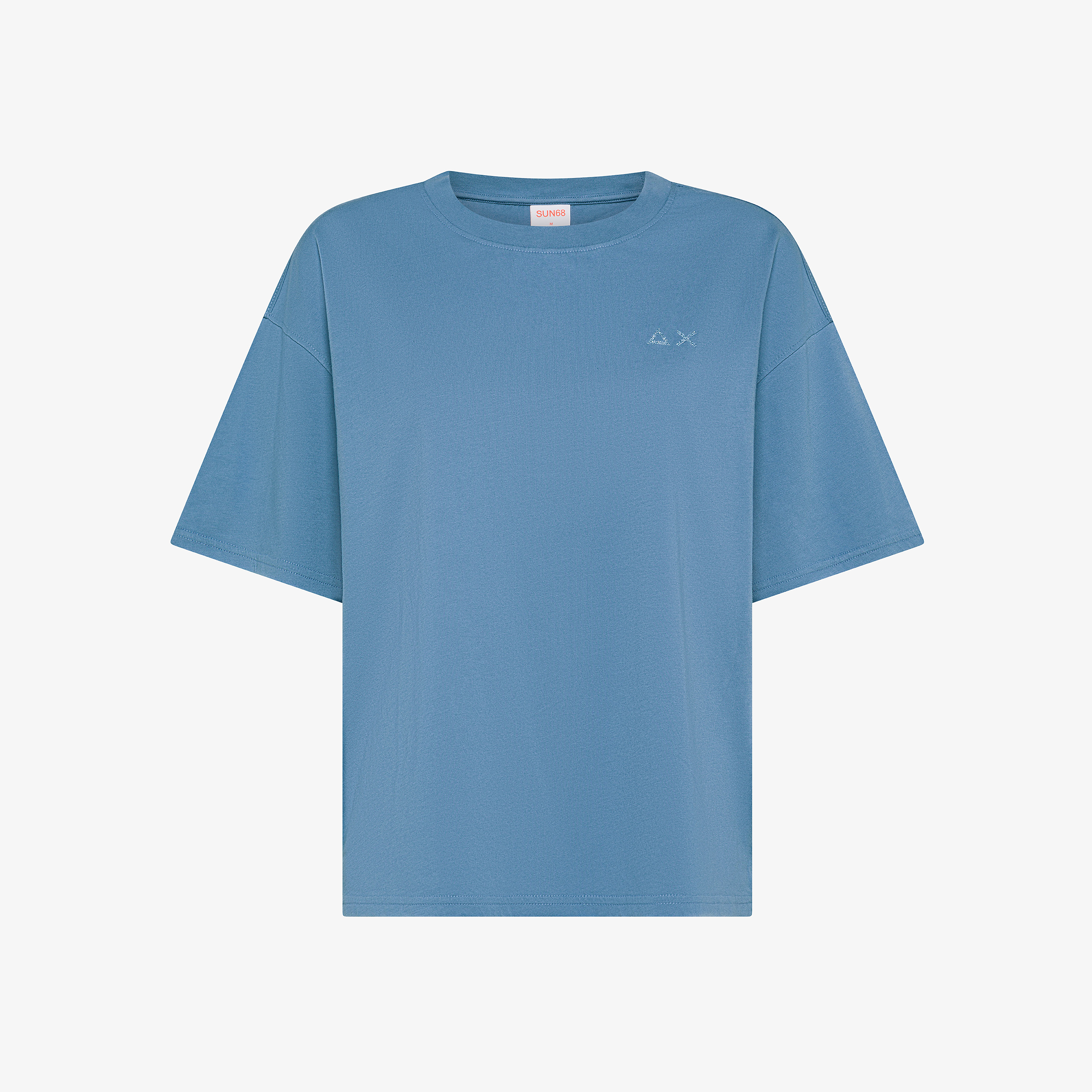 T-shirt over in jersey di cotone blu avio